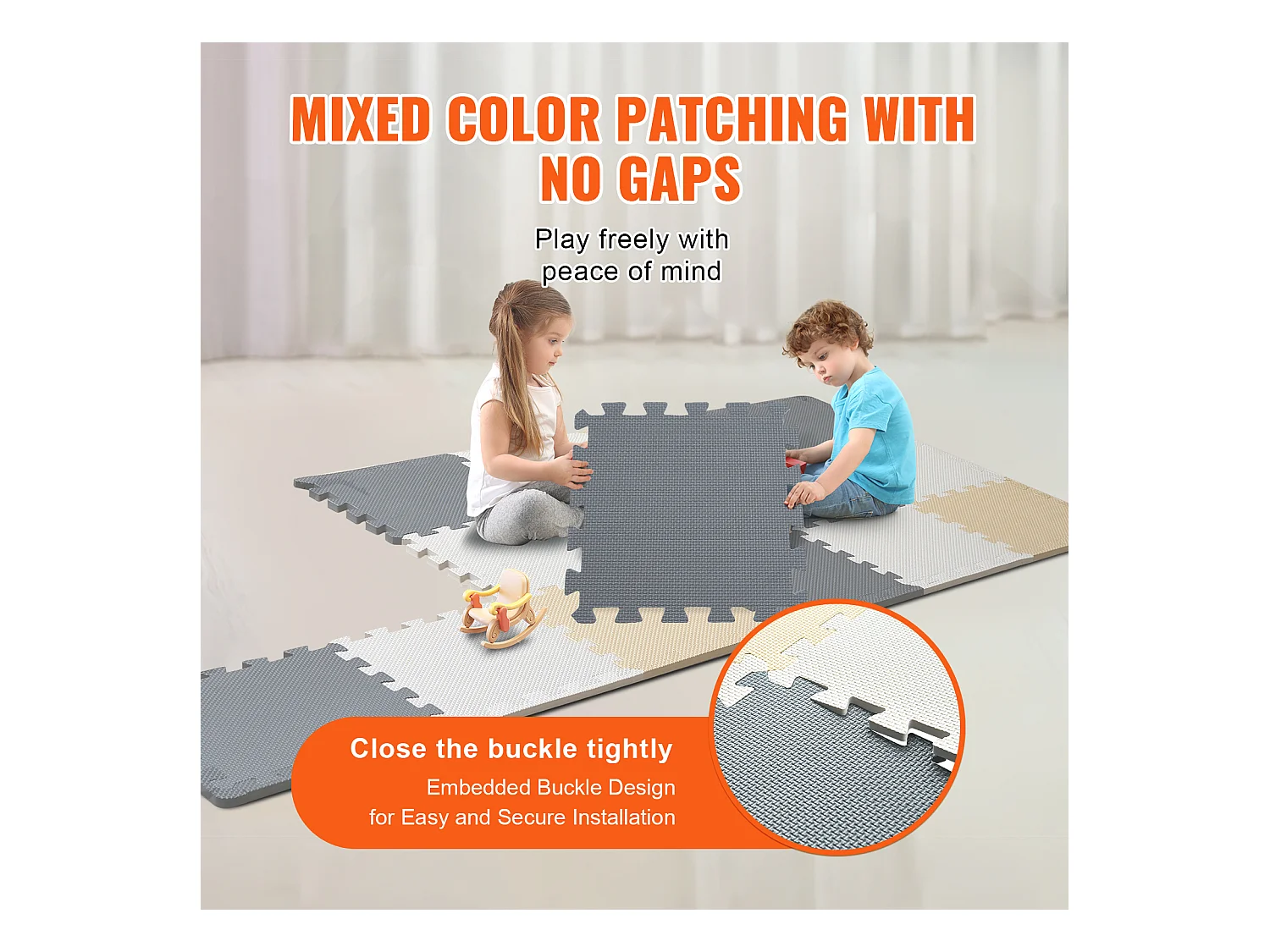 Tapis de Sol à Emboîtement, SucceBuy Tapis de Jeu Puzzle en Mousse pour Enfants, 1 cm, 16 Pièces de Tuiles Souples EVA Emboîtables