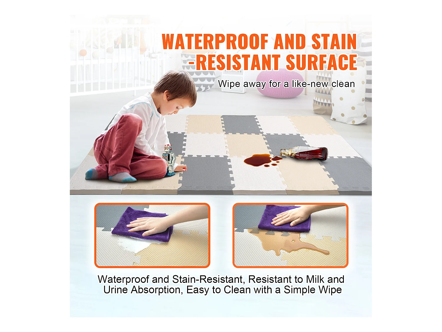 Tapis de Sol à Emboîtement, SucceBuy Tapis de Jeu Puzzle en Mousse pour Enfants, 1 cm, 16 Pièces de Tuiles Souples EVA Emboîtables