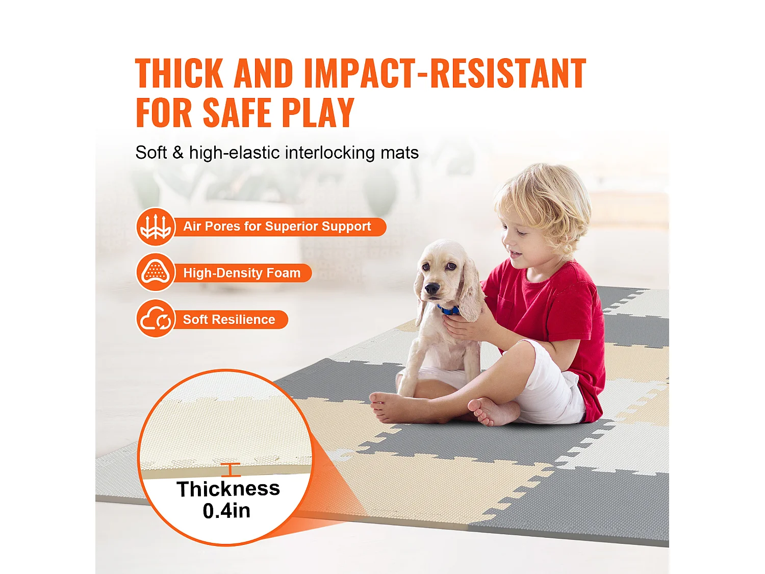 Tapis de Sol à Emboîtement, SucceBuy Tapis de Jeu Puzzle en Mousse pour Enfants, 1 cm, 16 Pièces de Tuiles Souples EVA Emboîtables