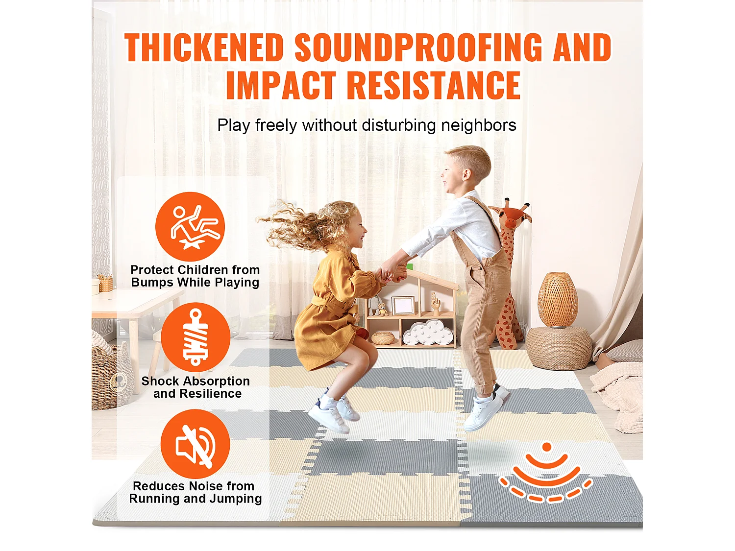 Tapis de Sol à Emboîtement, SucceBuy Tapis de Jeu Puzzle en Mousse pour Enfants, 1 cm, 16 Pièces de Tuiles Souples EVA Emboîtables