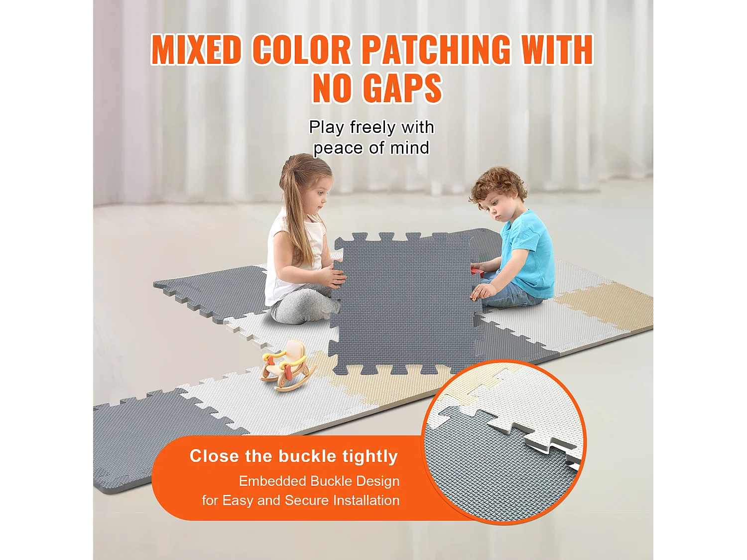 Tapis de Sol à Emboîtement, SucceBuy Tapis de Jeu Puzzle en Mousse pour Enfants, 1 cm, 16 Pièces de Tuiles Souples EVA Emboîtables