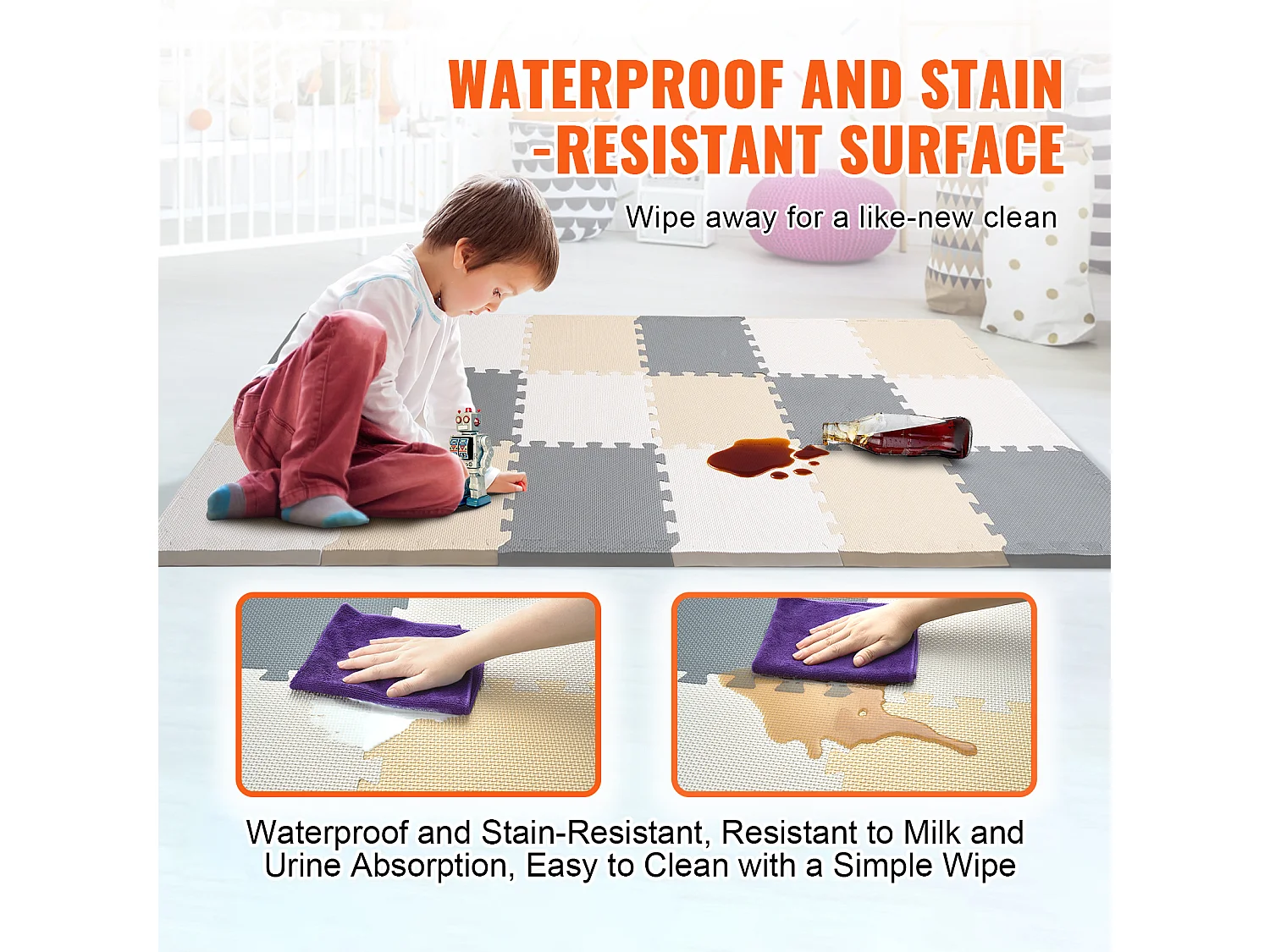 Tapis de Sol à Emboîtement, SucceBuy Tapis de Jeu Puzzle en Mousse pour Enfants, 1 cm, 16 Pièces de Tuiles Souples EVA Emboîtables