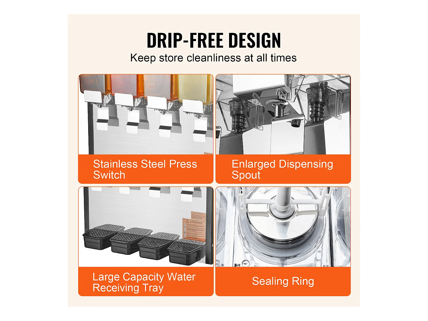 Distributeur de Boissons Commerciales SucceBuy 10 L x 4 Réservoirs Distributeur de Boissons Glacées et de Jus Froids