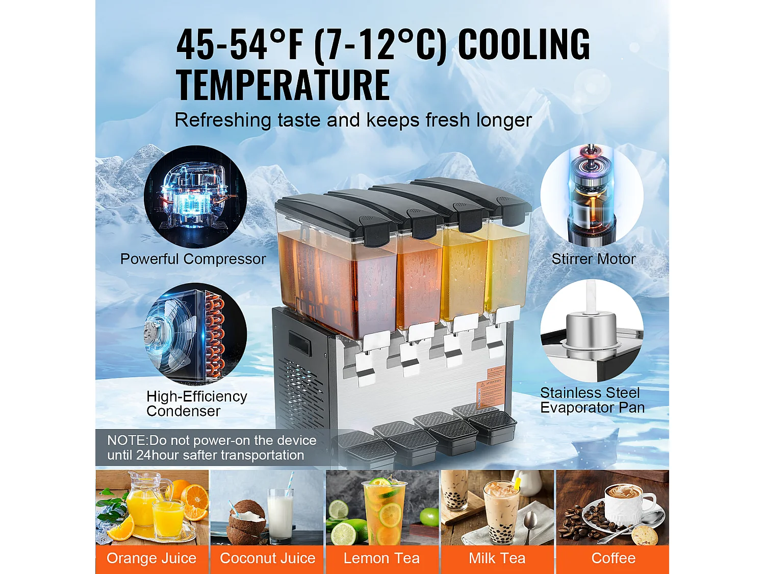 Distributeur de Boissons Commerciales SucceBuy 10 L x 4 Réservoirs Distributeur de Boissons Glacées et de Jus Froids