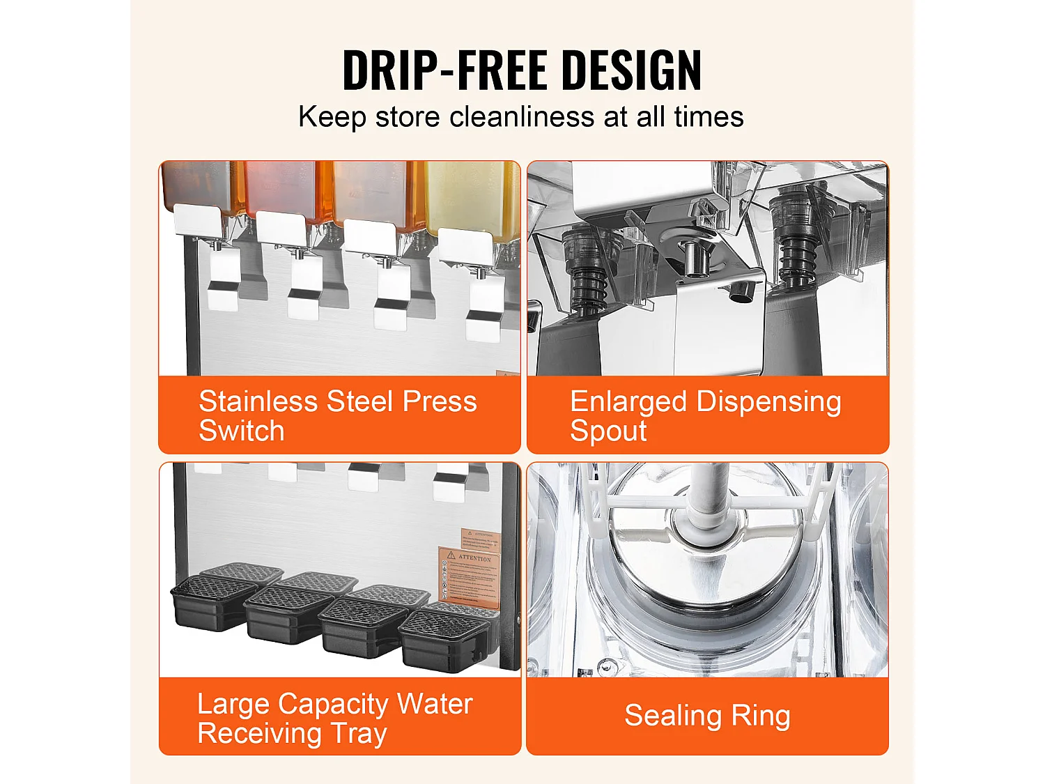 Distributeur de Boissons Commerciales SucceBuy 10 L x 4 Réservoirs Distributeur de Boissons Glacées et de Jus Froids