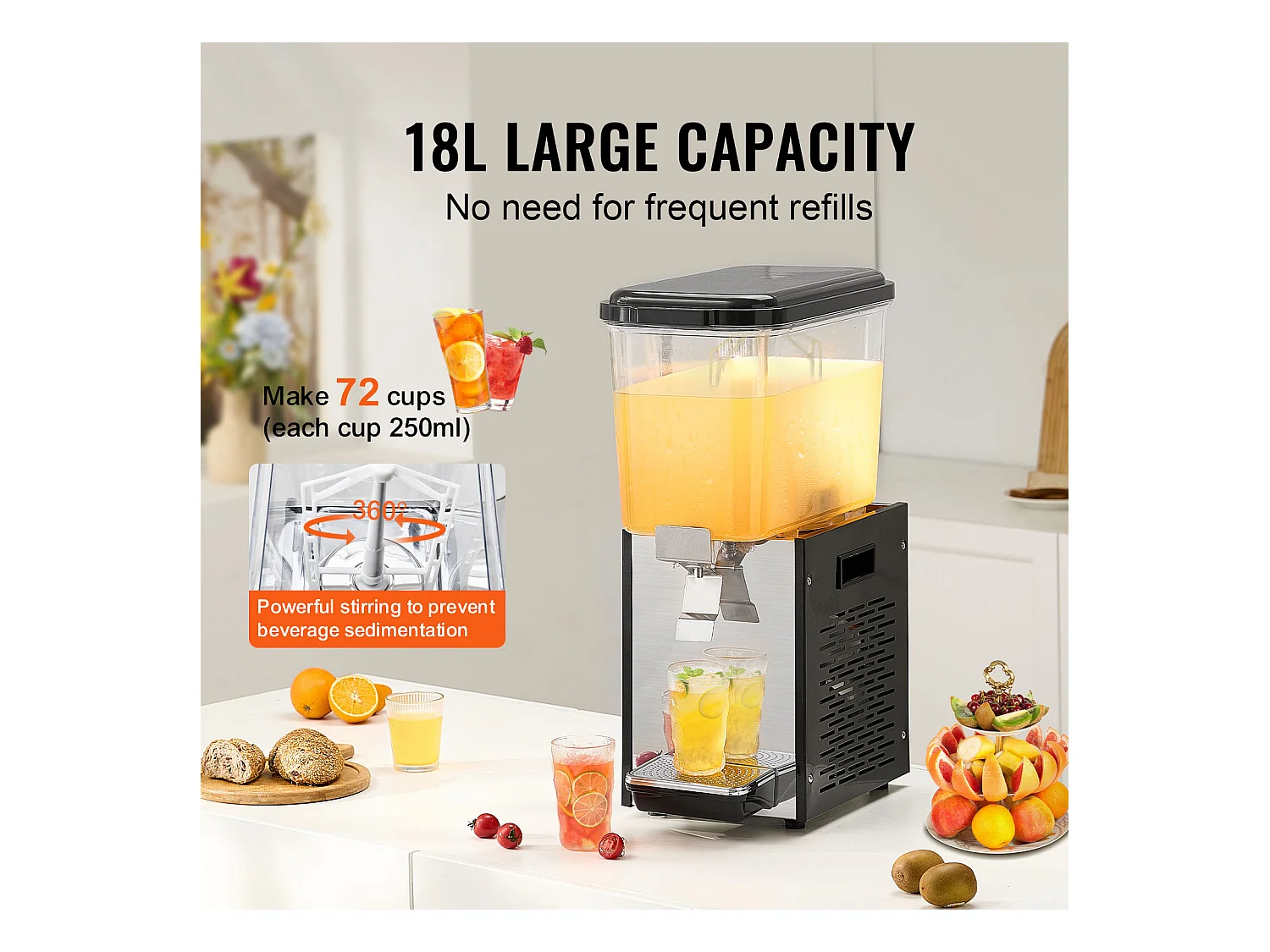 Distributeur de Boissons Commerciales SucceBuy 18L Distributeur de Boissons Glacées et de Jus Froids pour Fête