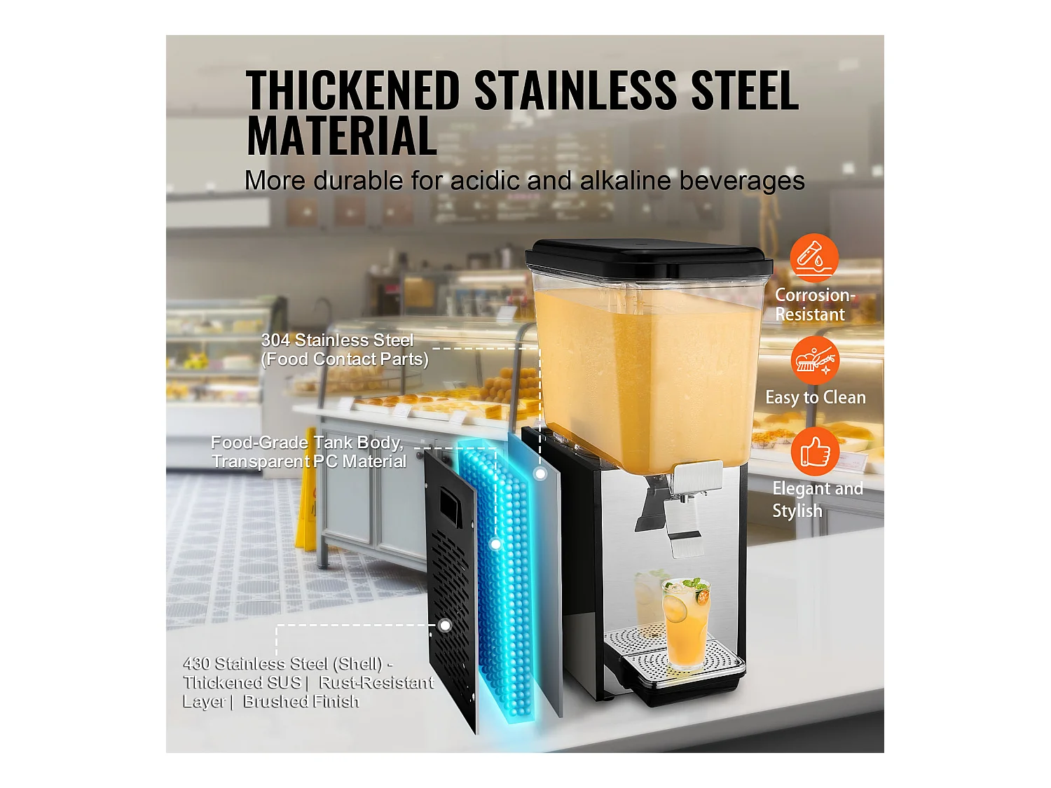 Distributeur de Boissons Commerciales SucceBuy 18L Distributeur de Boissons Glacées et de Jus Froids pour Fête