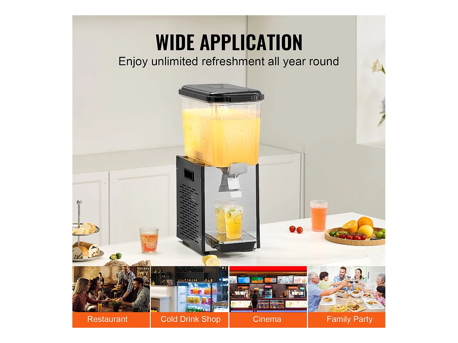 Distributeur de Boissons Commerciales SucceBuy 18L Distributeur de Boissons Glacées et de Jus Froids pour Fête