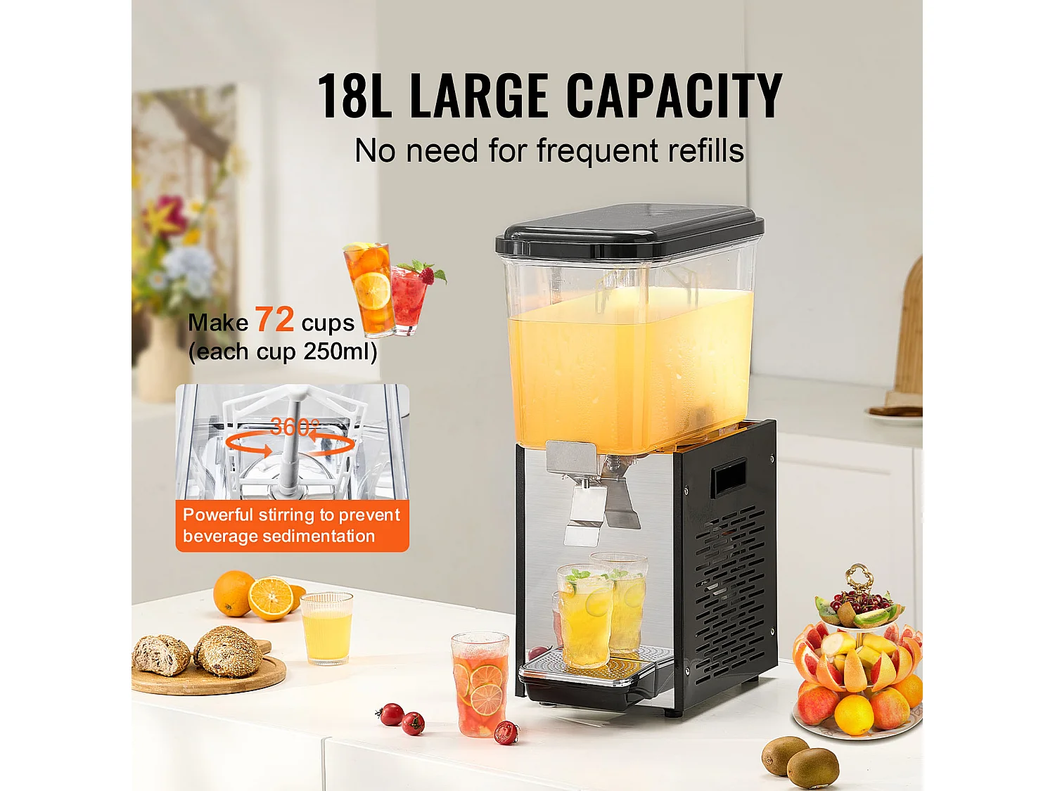 Distributeur de Boissons Commerciales SucceBuy 18L Distributeur de Boissons Glacées et de Jus Froids pour Fête