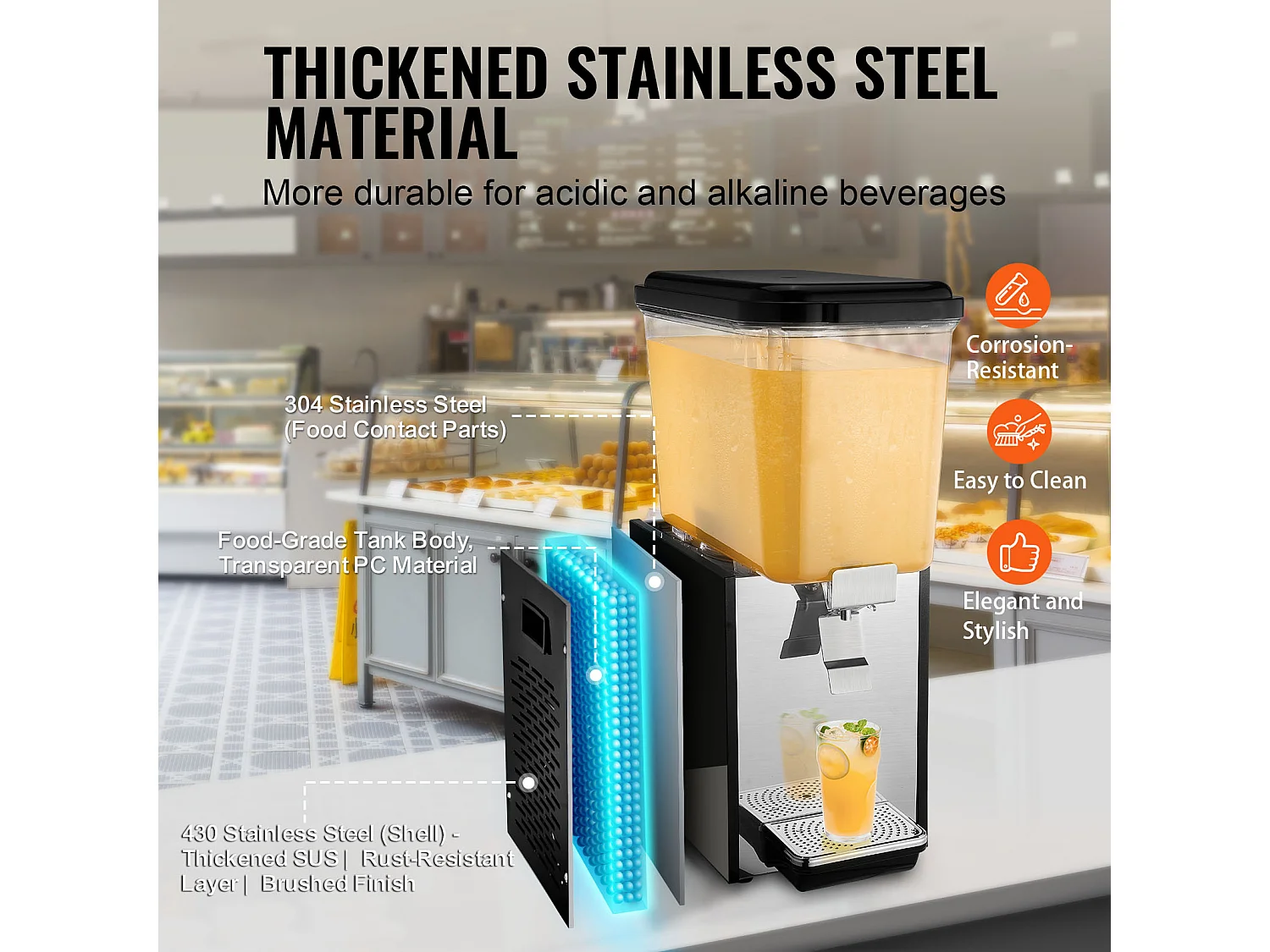 Distributeur de Boissons Commerciales SucceBuy 18L Distributeur de Boissons Glacées et de Jus Froids pour Fête