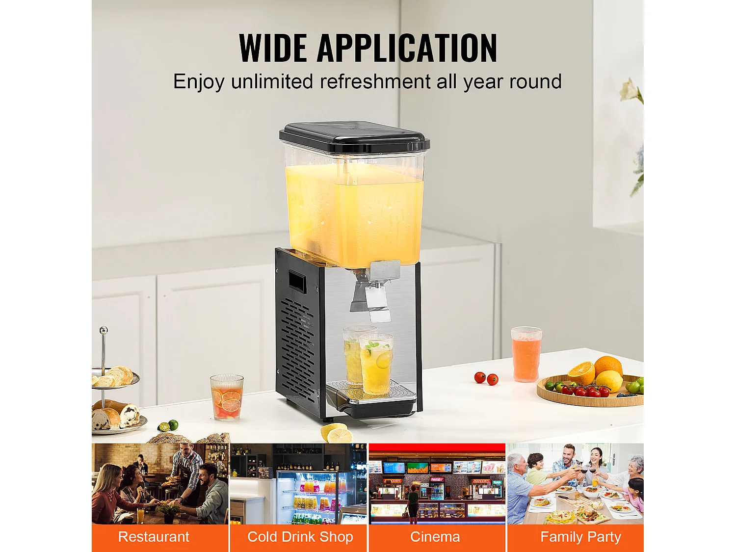 Distributeur de Boissons Commerciales SucceBuy 18L Distributeur de Boissons Glacées et de Jus Froids pour Fête