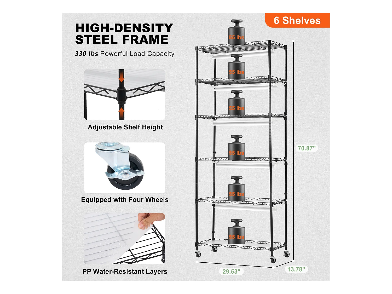 Étagère Plante Porte Plantes Support SucceBuy Support pour Plantes avec Lampes de Culture 6 Niveaux 150 W 180.1cm de Hauteur