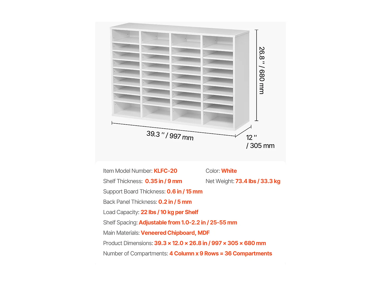 Organiseur de Bureau, SucceBuy - Organiseur de Livres en Bois à 36 Compartiments avec Étagères Réglables - Blanc