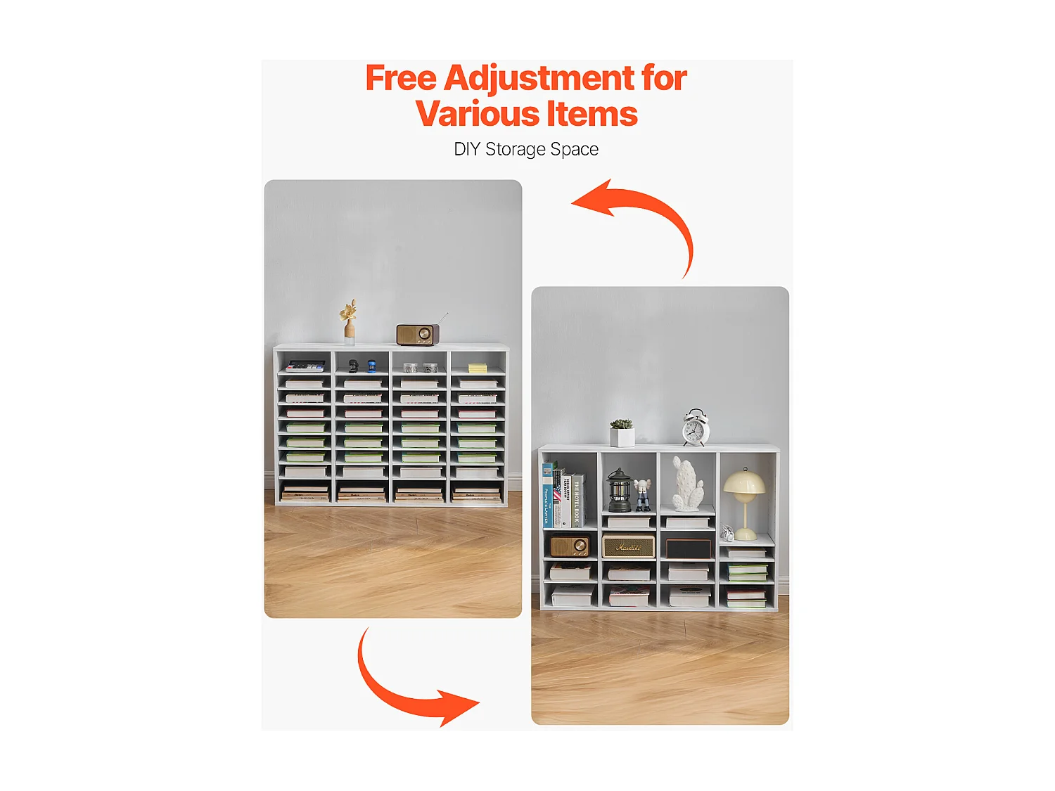 Organiseur de Bureau, SucceBuy - Organiseur de Livres en Bois à 36 Compartiments avec Étagères Réglables - Blanc