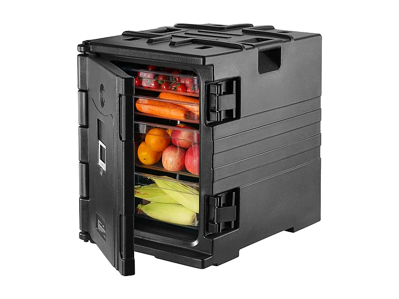 Isolierter Tablettträger SucceBuy, 82 Qt, Frontbeladung, Stapelbar, Catering-Box, Schwarz