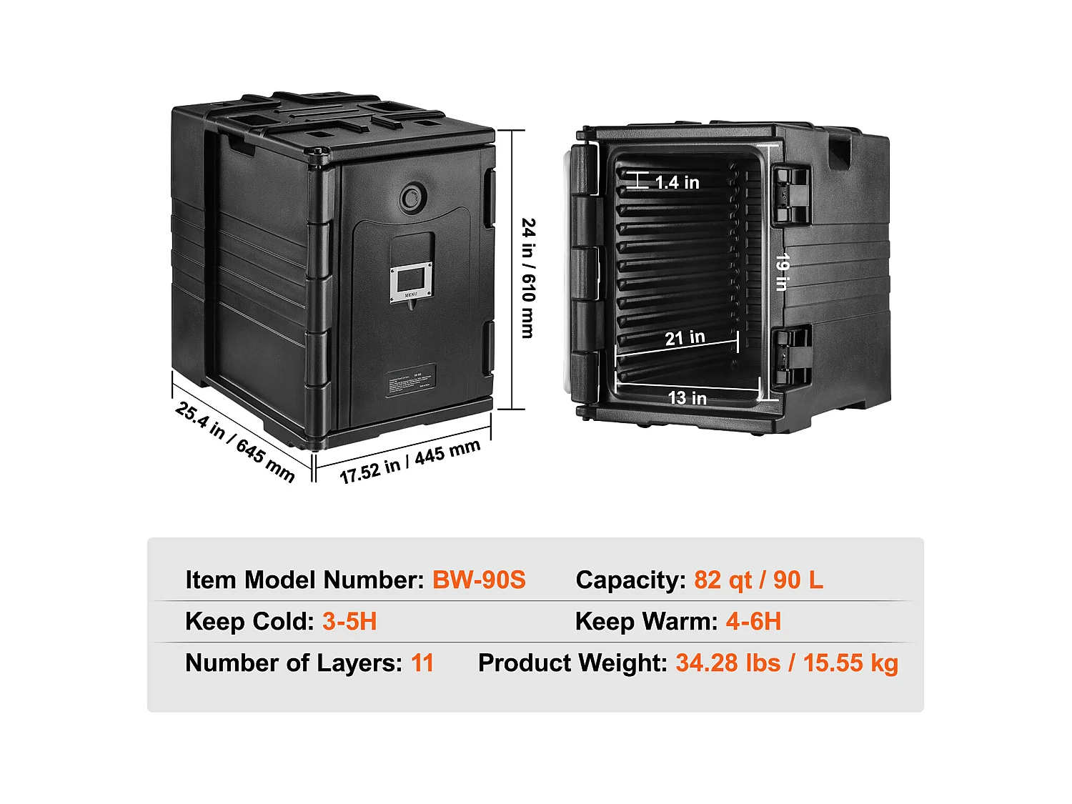 Porte-Plateau Isolé SucceBuy, 82 Qt, Chargement Frontal, Empilable, Boîte de Restauration, Noir