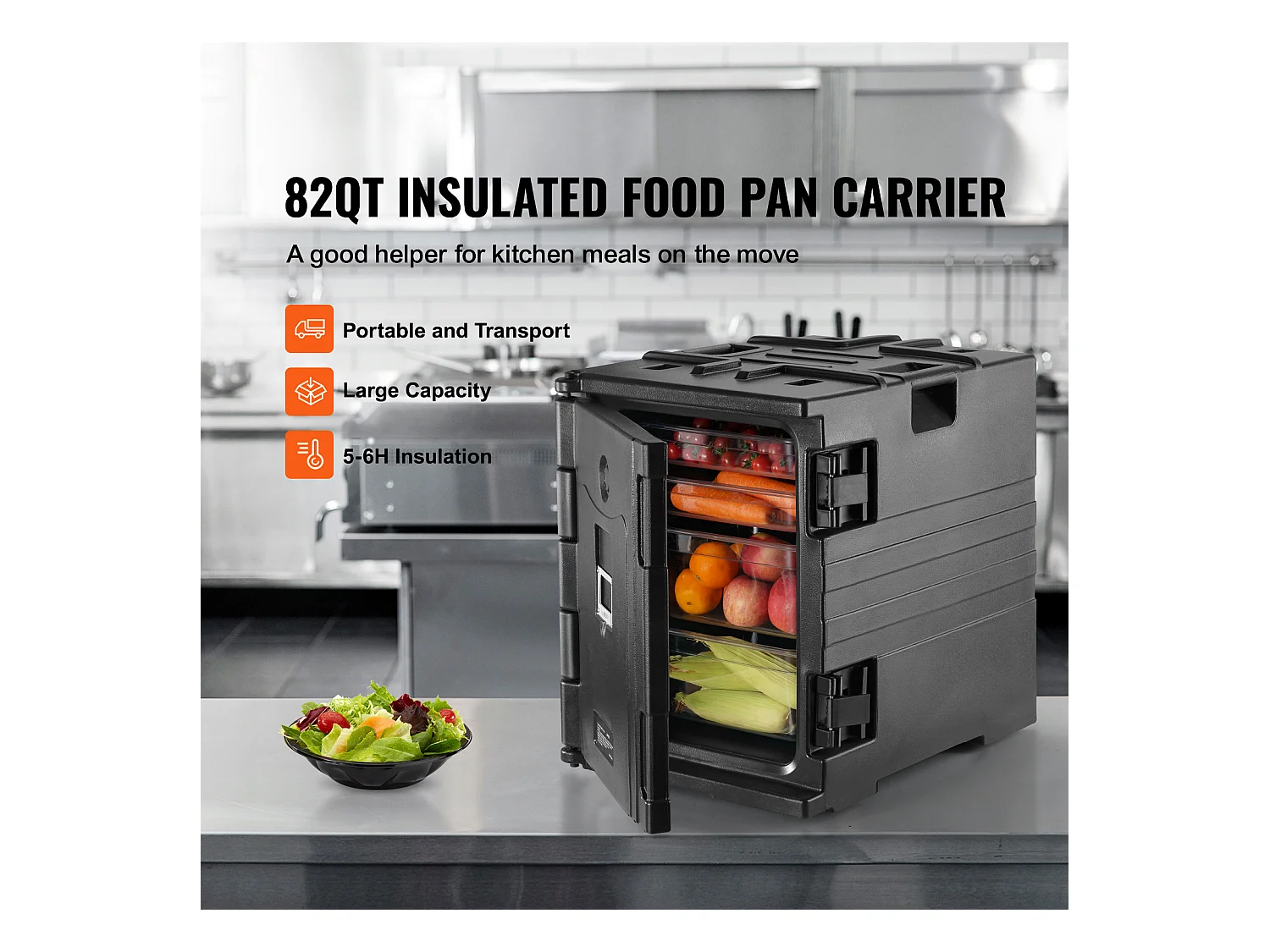 Porte-Plateau Isolé SucceBuy, 82 Qt, Chargement Frontal, Empilable, Boîte de Restauration, Noir