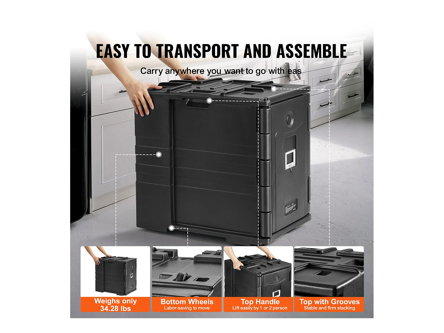 Porte-Plateau Isolé SucceBuy, 82 Qt, Chargement Frontal, Empilable, Boîte de Restauration, Noir