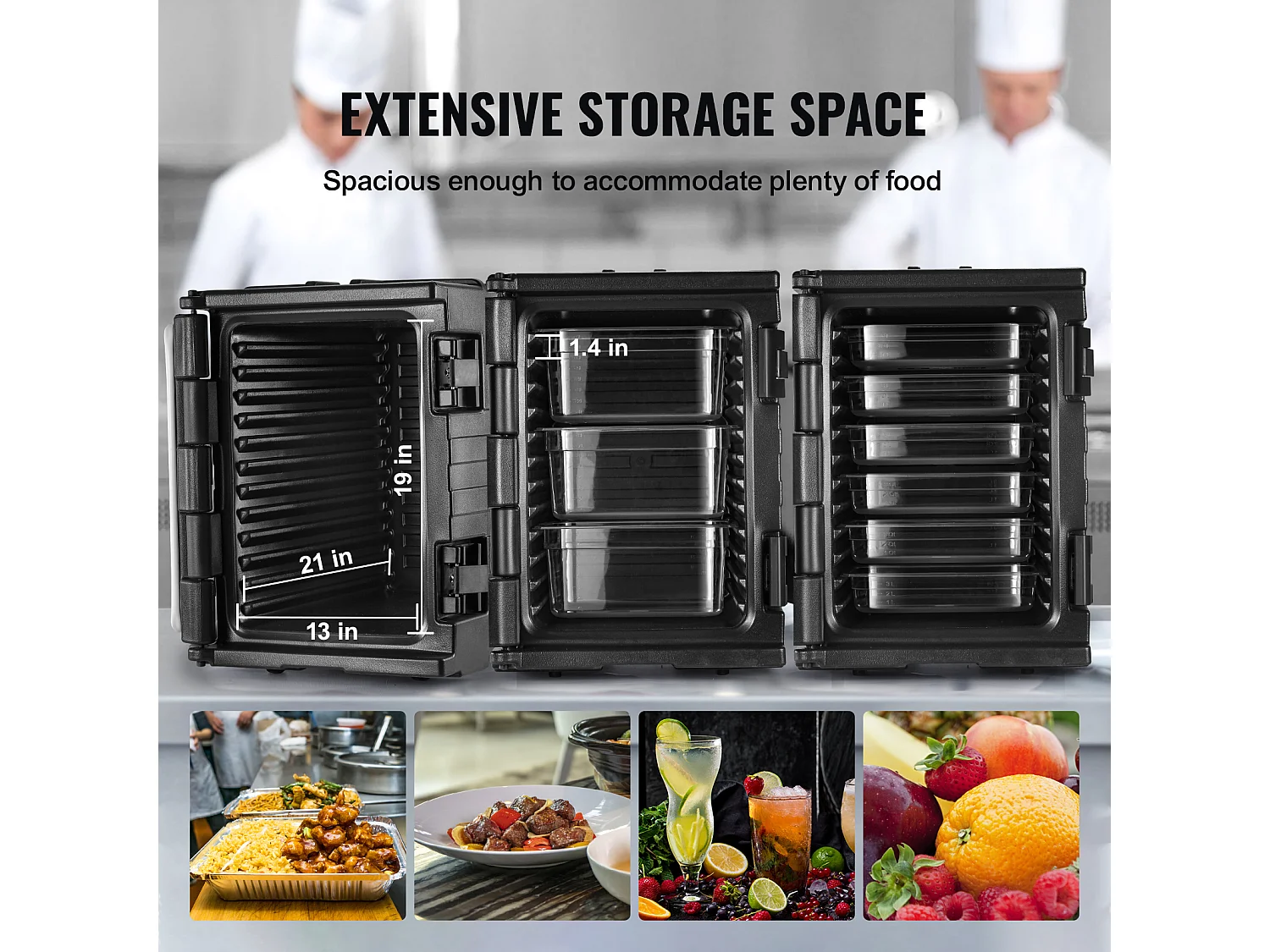 Geïsoleerde Plateauhouder SucceBuy, 82 Qt, Frontlading, Stapelbaar, Cateringdoos, Zwart