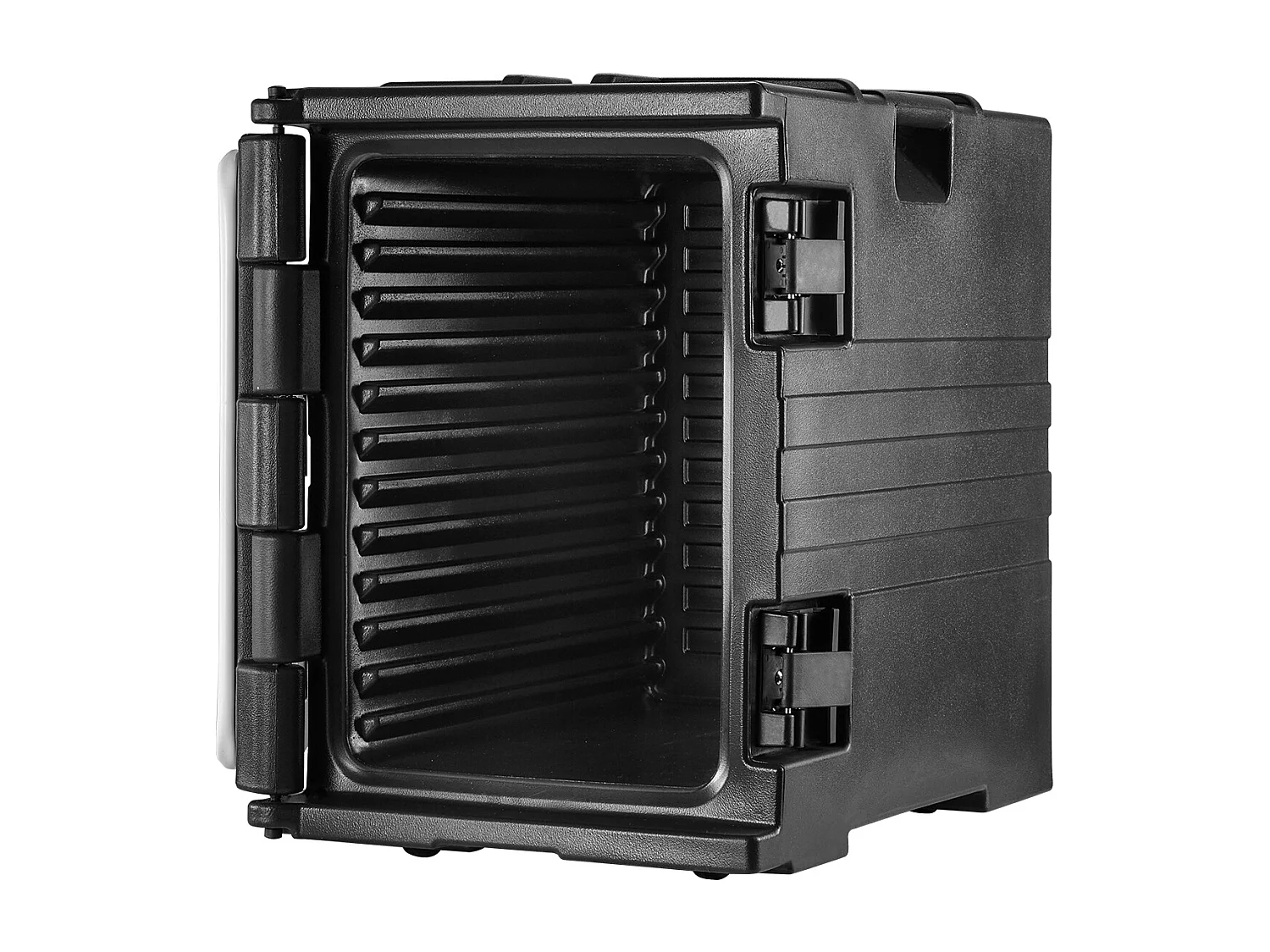 Geïsoleerde Plateauhouder SucceBuy, 82 Qt, Frontlading, Stapelbaar, Cateringdoos, Zwart