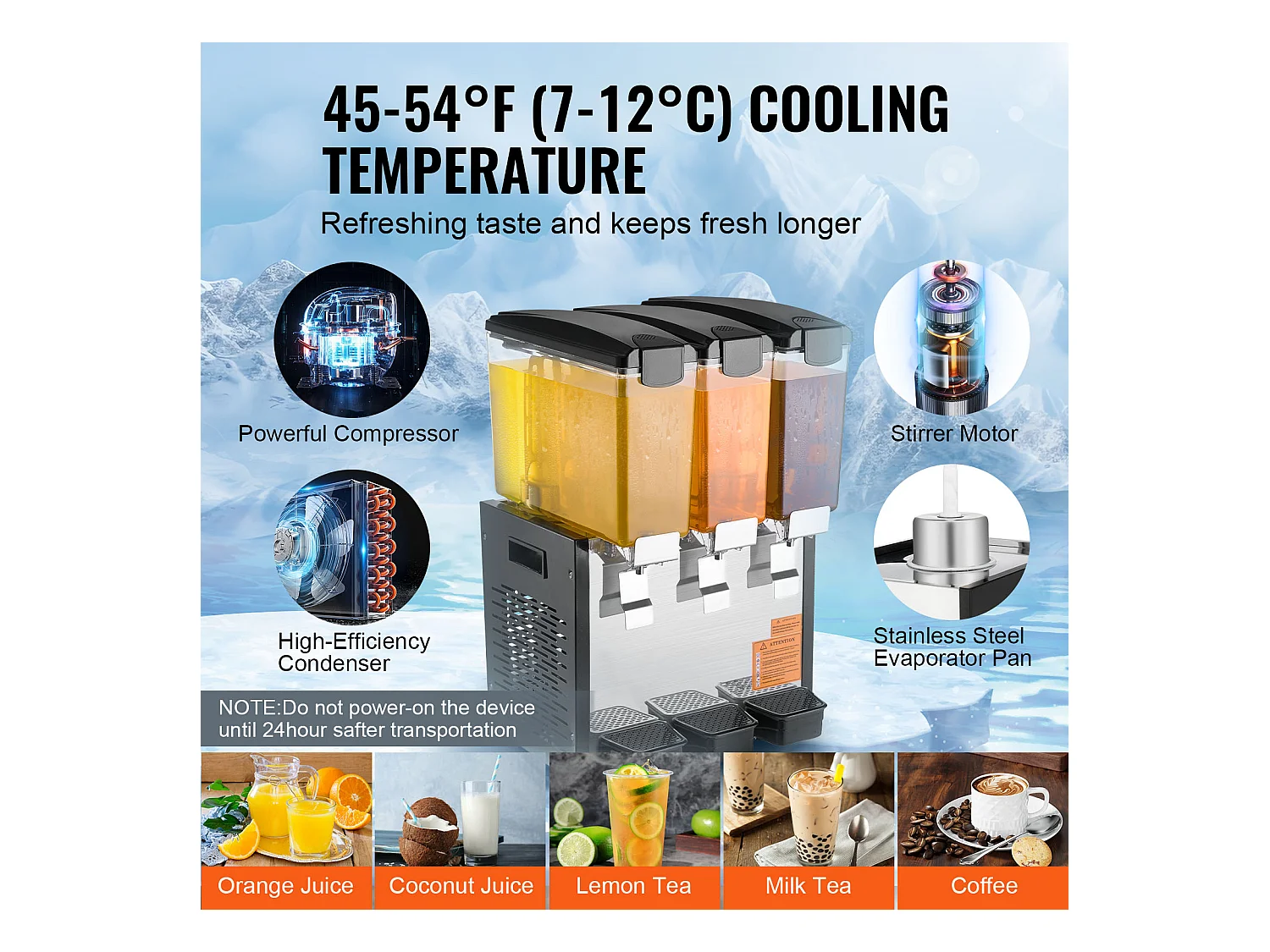 Distributeur de Boissons Commerciales SucceBuy 10 L x 3 Réservoirs Distributeur de Boissons Glacées et de Jus Froids