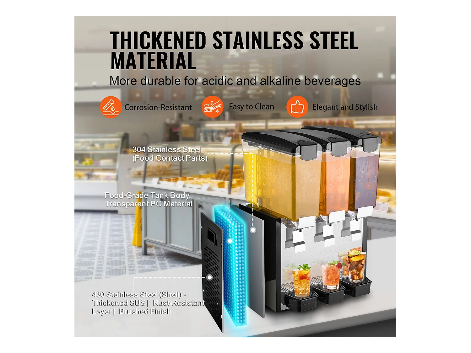 Distributeur de Boissons Commerciales SucceBuy 10 L x 3 Réservoirs Distributeur de Boissons Glacées et de Jus Froids