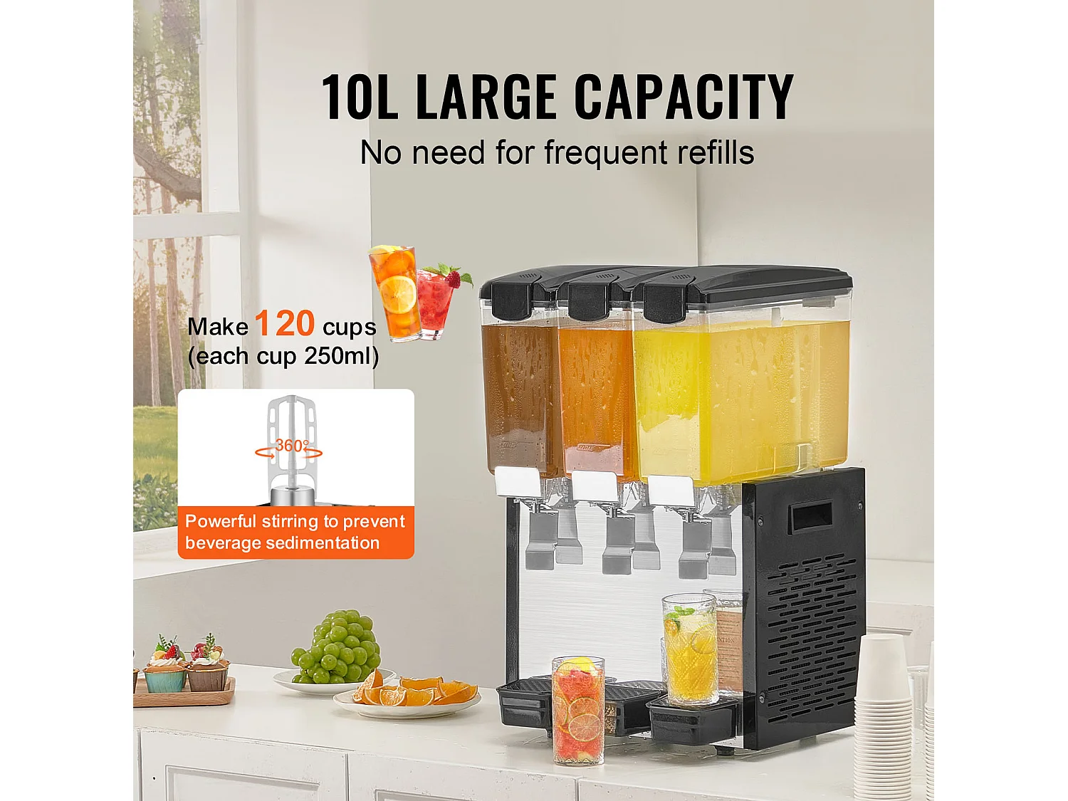 Distributeur de Boissons Commerciales SucceBuy 10 L x 3 Réservoirs Distributeur de Boissons Glacées et de Jus Froids