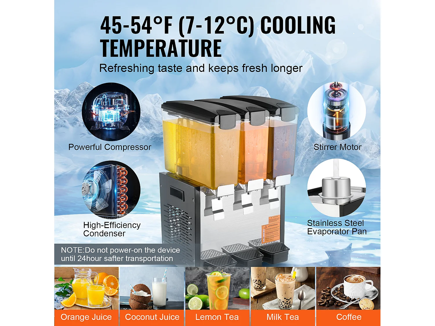 Distributeur de Boissons Commerciales SucceBuy 10 L x 3 Réservoirs Distributeur de Boissons Glacées et de Jus Froids