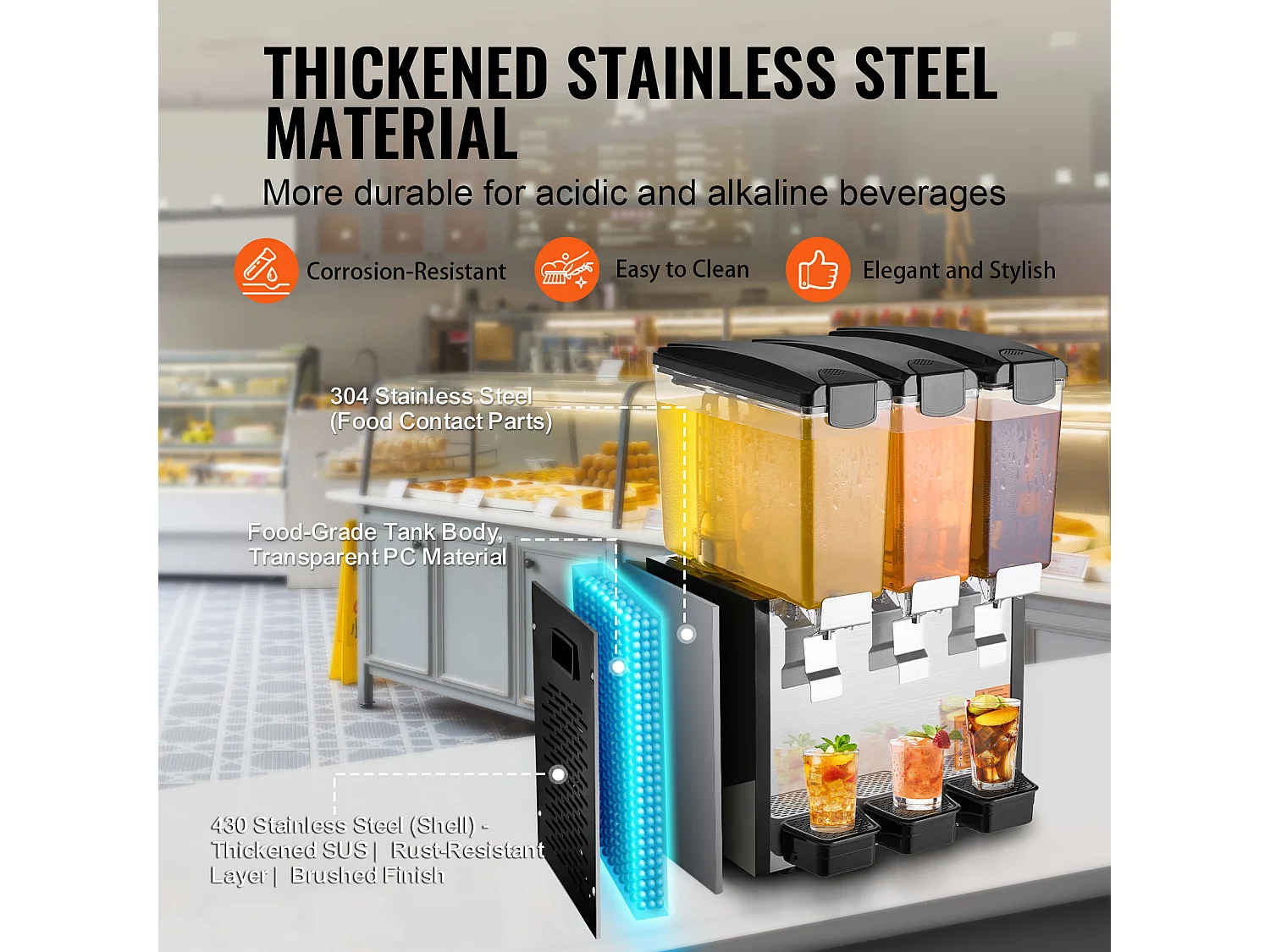 Distributeur de Boissons Commerciales SucceBuy 10 L x 3 Réservoirs Distributeur de Boissons Glacées et de Jus Froids