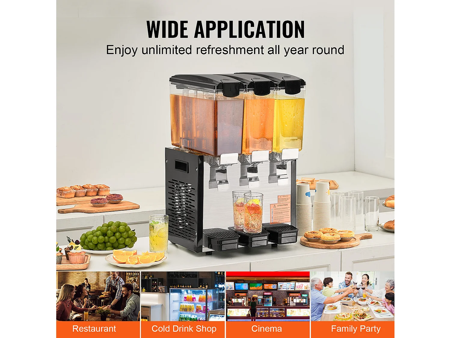 Distributeur de Boissons Commerciales SucceBuy 10 L x 3 Réservoirs Distributeur de Boissons Glacées et de Jus Froids