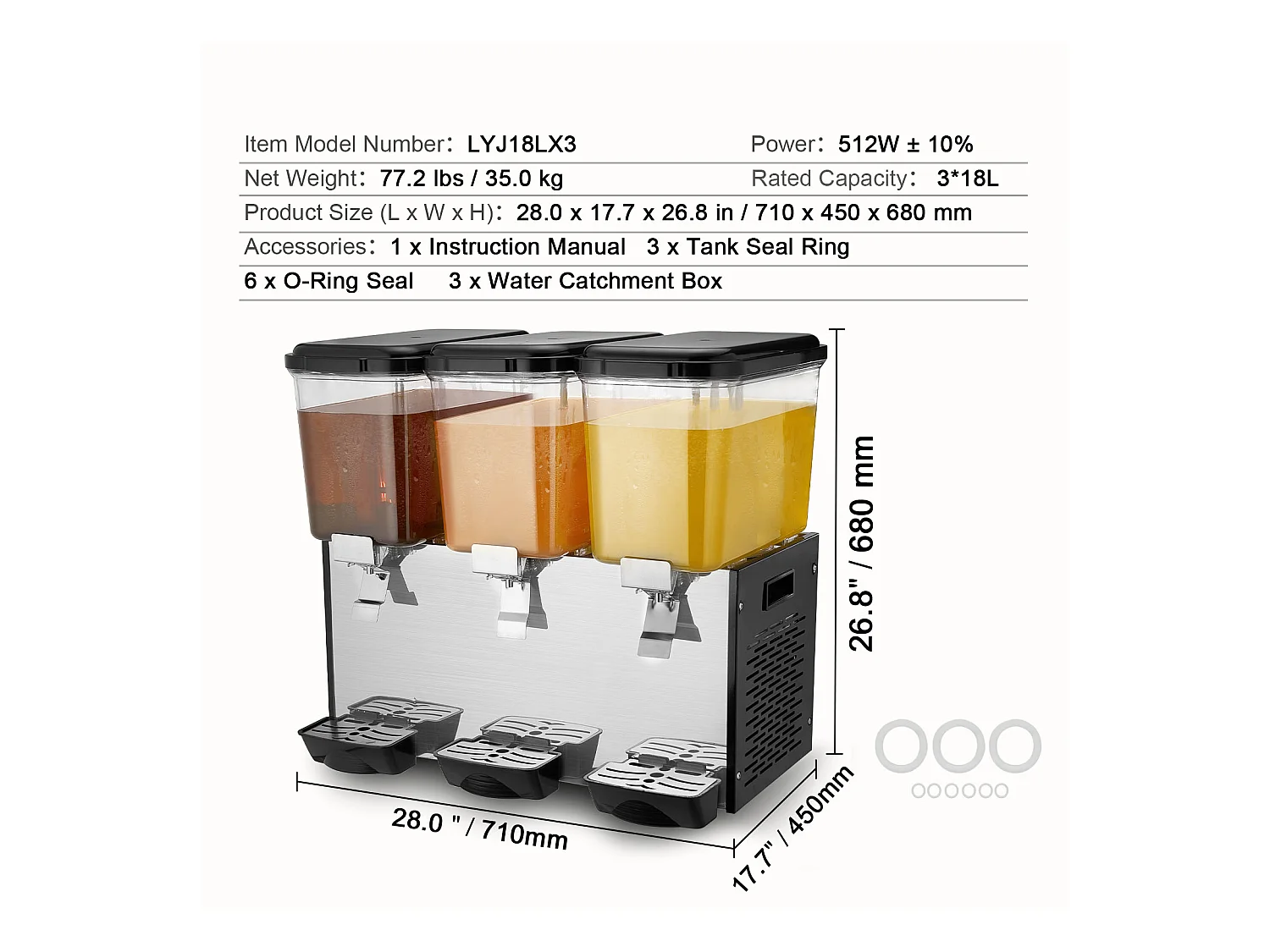 Distributeur de Boissons Commerciales SucceBuy 18L x 3 Réservoirs Distributeur de Boissons Glacées et de Jus Froids