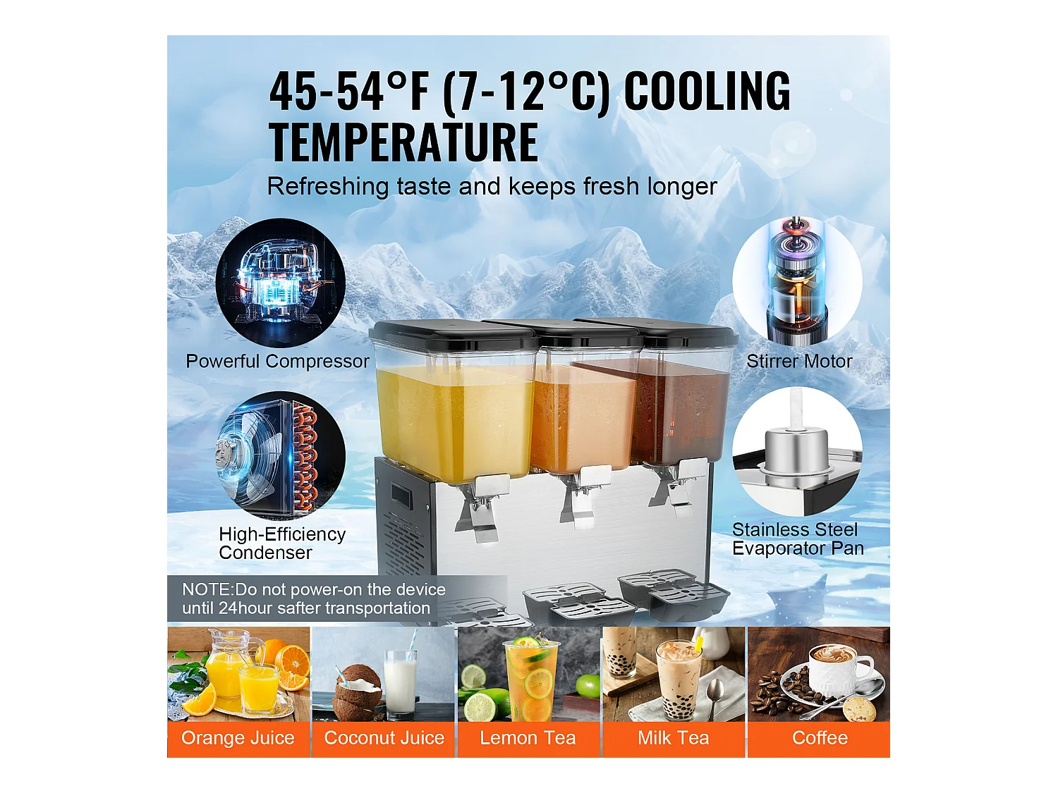 Distributeur de Boissons Commerciales SucceBuy 18L x 3 Réservoirs Distributeur de Boissons Glacées et de Jus Froids