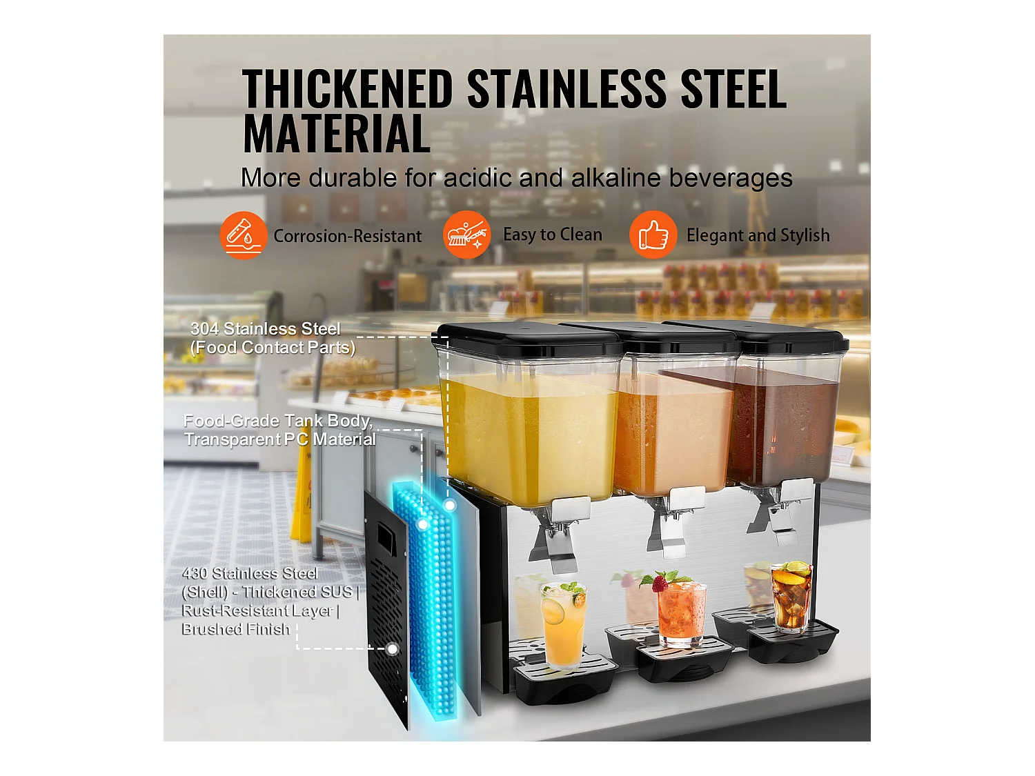 Distributeur de Boissons Commerciales SucceBuy 18L x 3 Réservoirs Distributeur de Boissons Glacées et de Jus Froids