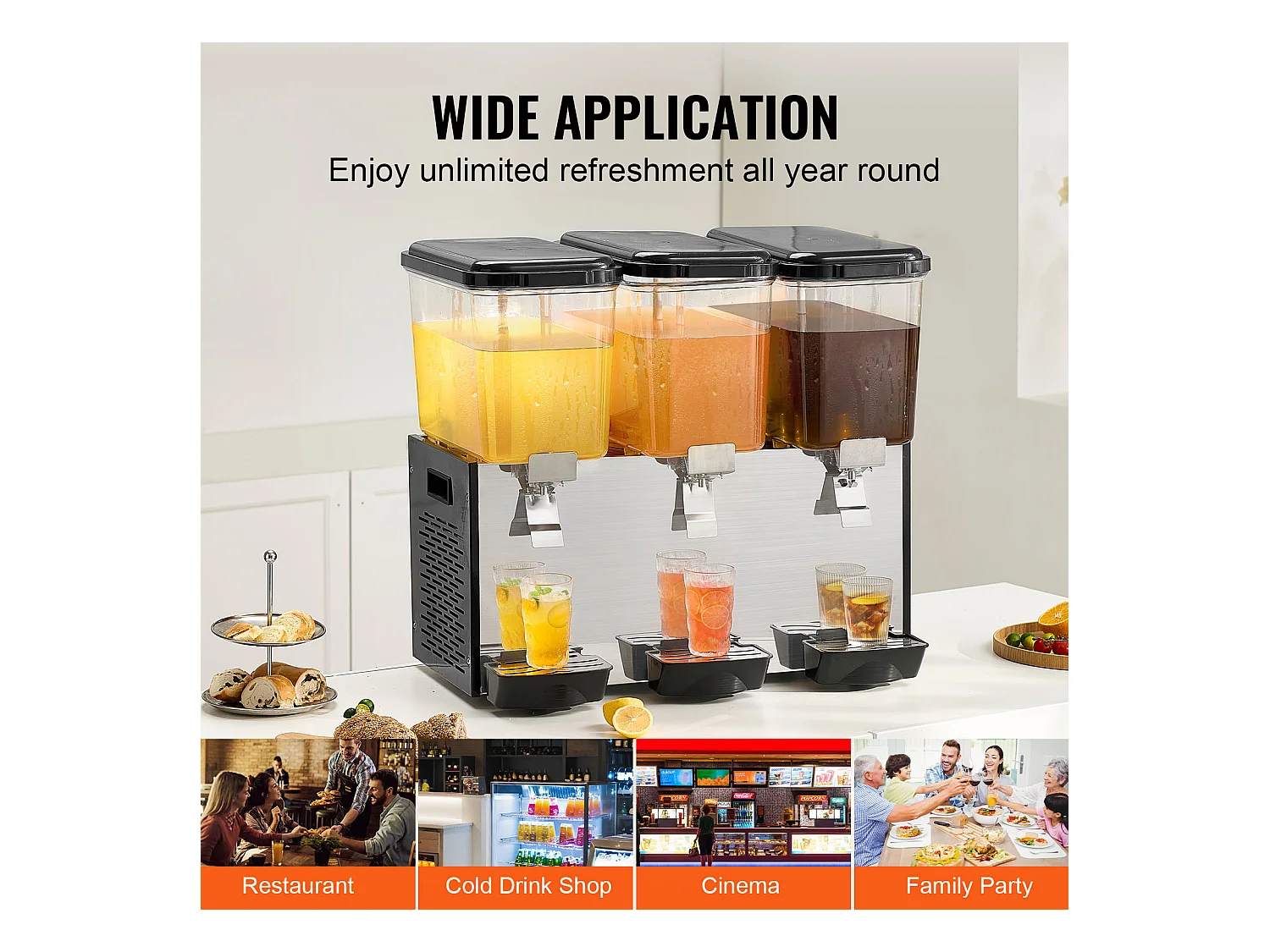 Distributeur de Boissons Commerciales SucceBuy 18L x 3 Réservoirs Distributeur de Boissons Glacées et de Jus Froids