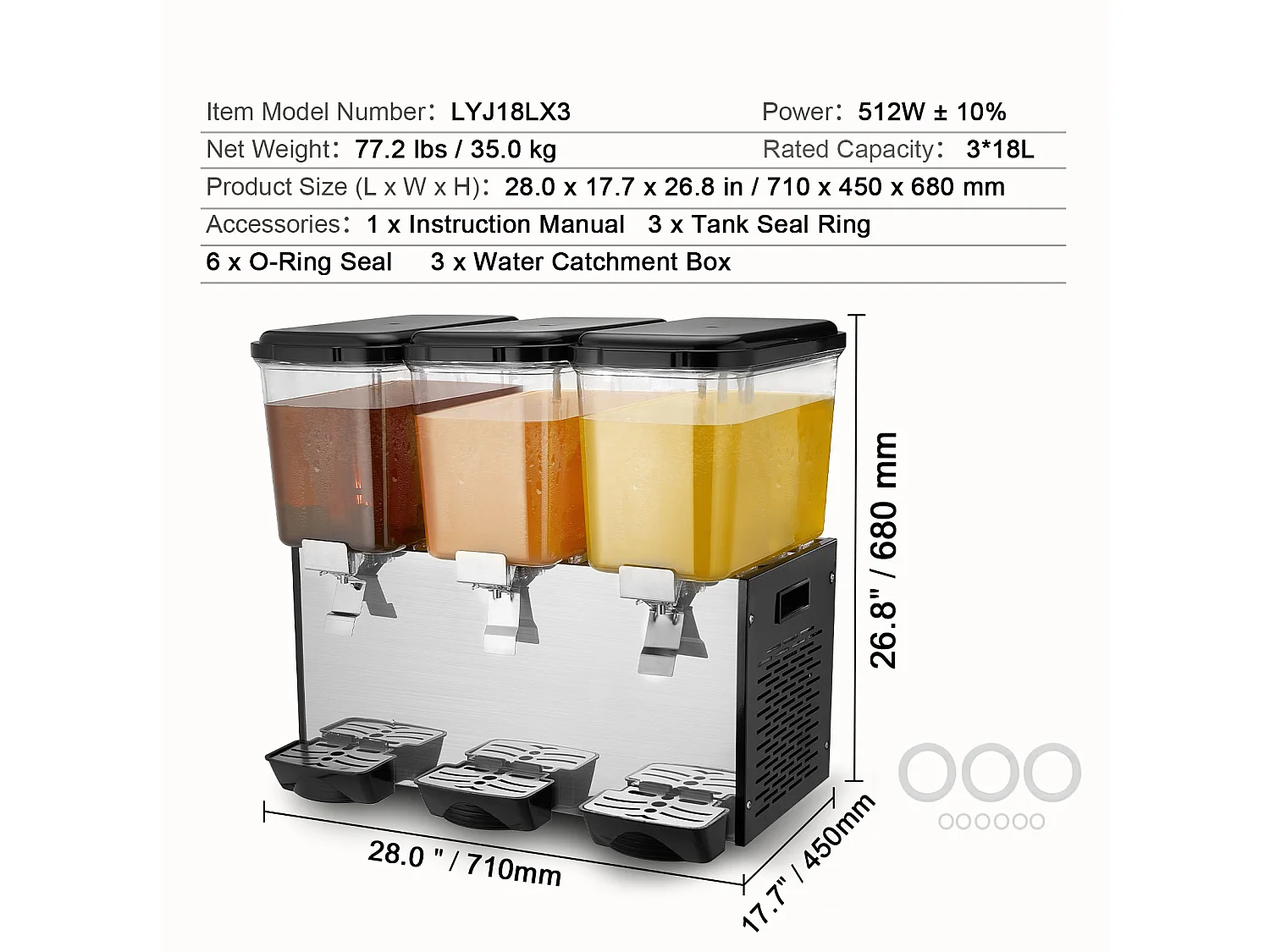 Distributeur de Boissons Commerciales SucceBuy 18L x 3 Réservoirs Distributeur de Boissons Glacées et de Jus Froids