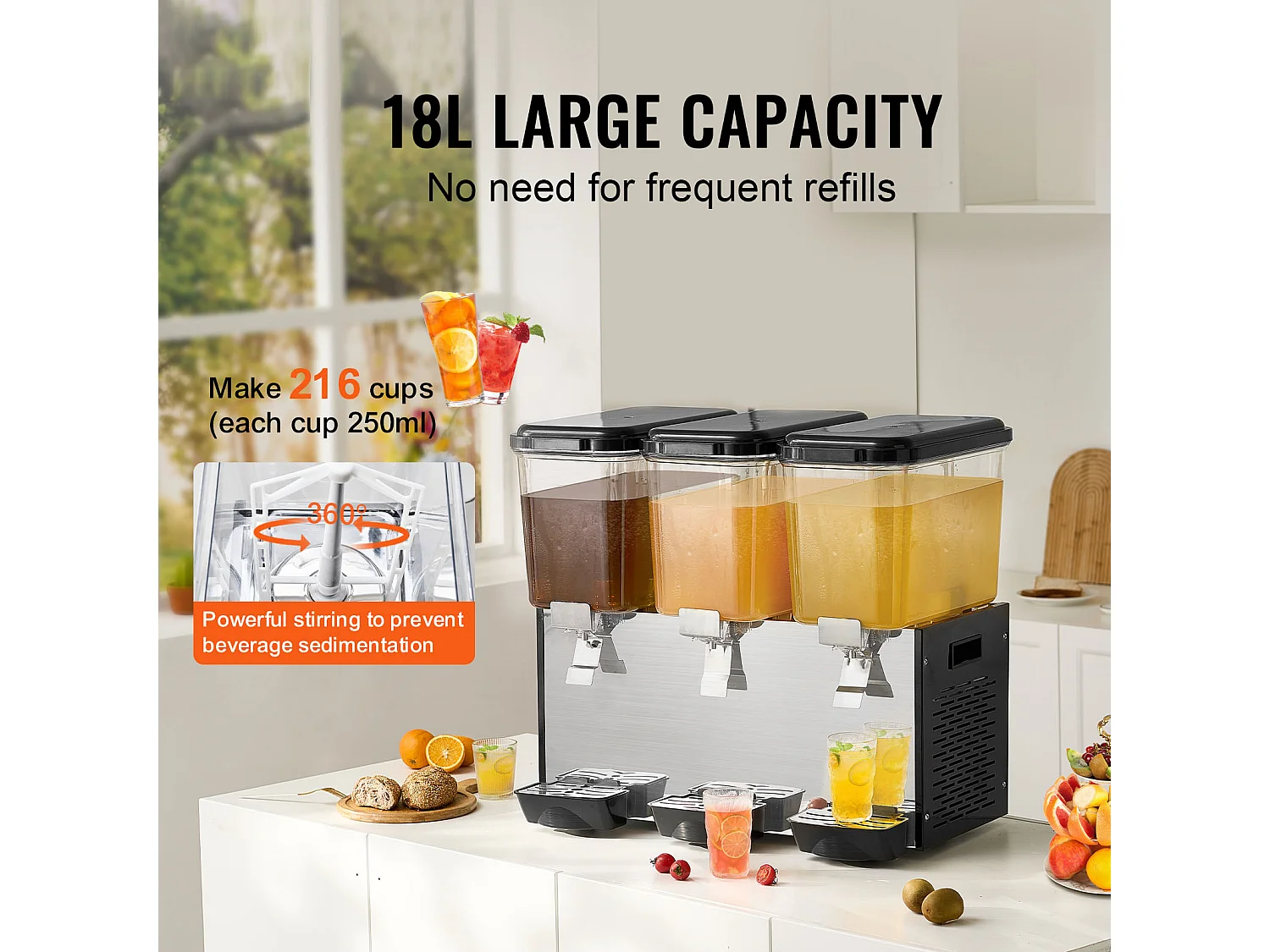 Distributeur de Boissons Commerciales SucceBuy 18L x 3 Réservoirs Distributeur de Boissons Glacées et de Jus Froids