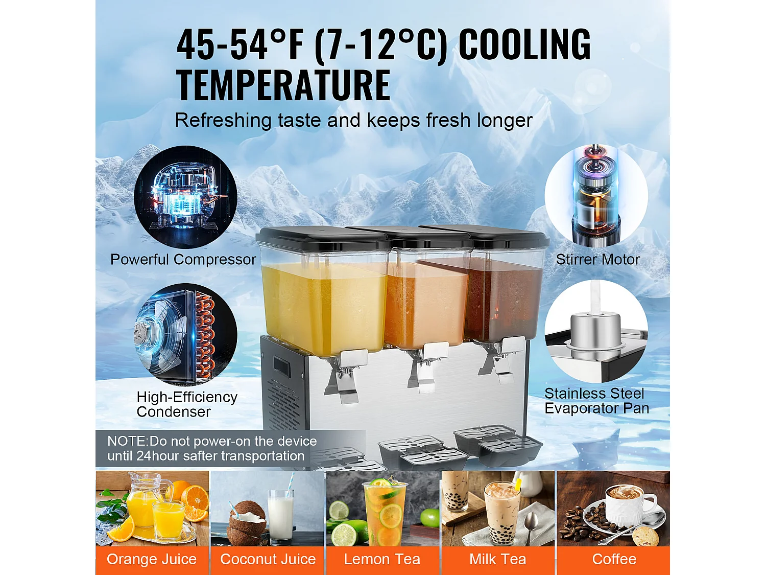 Distributeur de Boissons Commerciales SucceBuy 18L x 3 Réservoirs Distributeur de Boissons Glacées et de Jus Froids