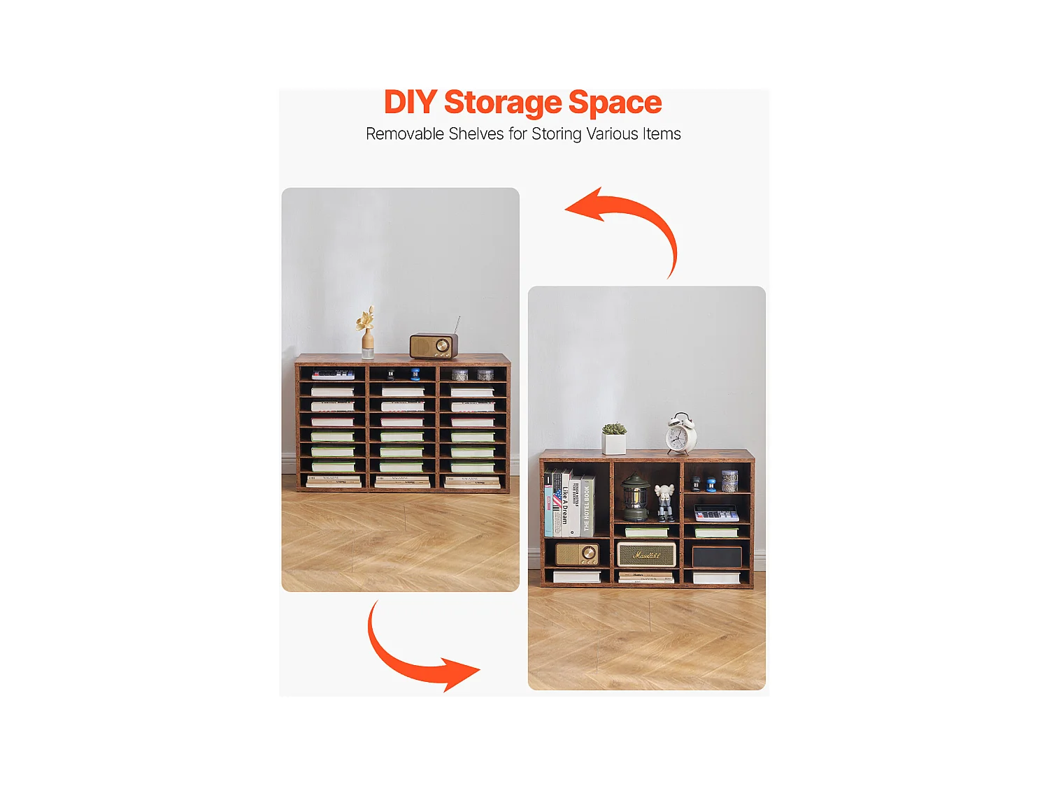 Organizer na Biurko, SucceBuy 24-Komorowy Drewniany Organizer na Książki z Wyjmowanymi Półkami - Ciemnobrązowy