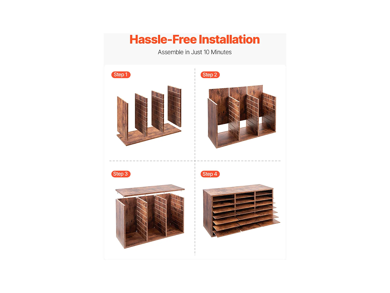 Organizer na Biurko, SucceBuy 24-Komorowy Drewniany Organizer na Książki z Wyjmowanymi Półkami - Ciemnobrązowy