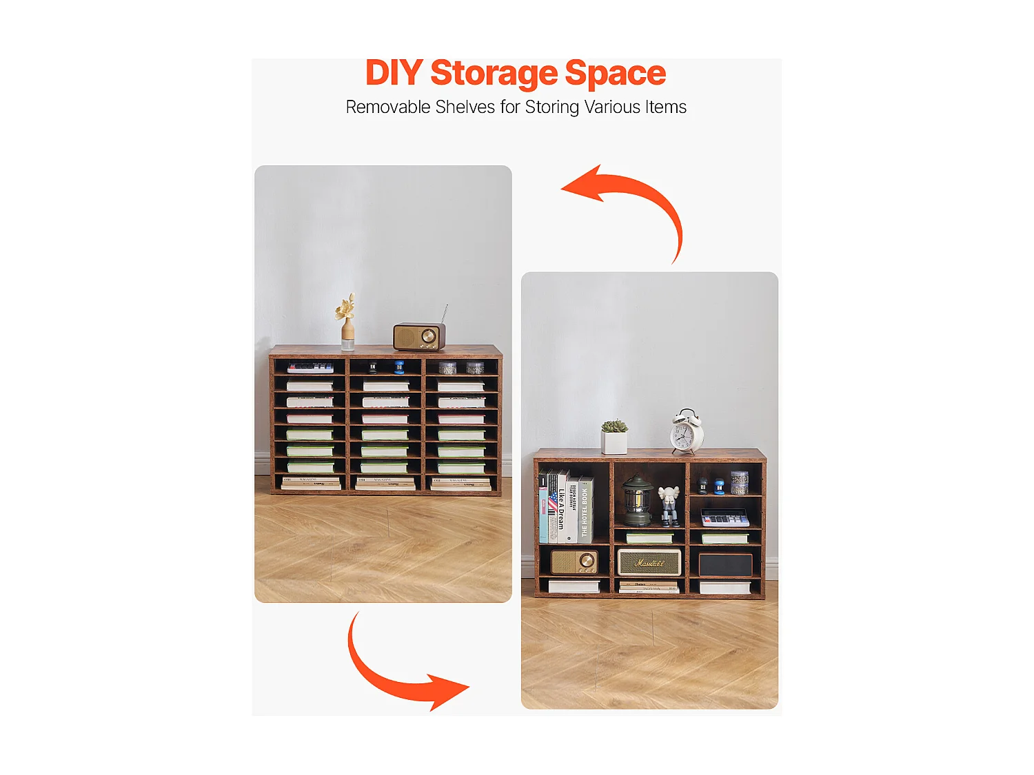 Organiseur de Bureau, SucceBuy Organiseur de Livres en Bois à 24 Compartiments avec Étagères Amovibles - Marron Foncé