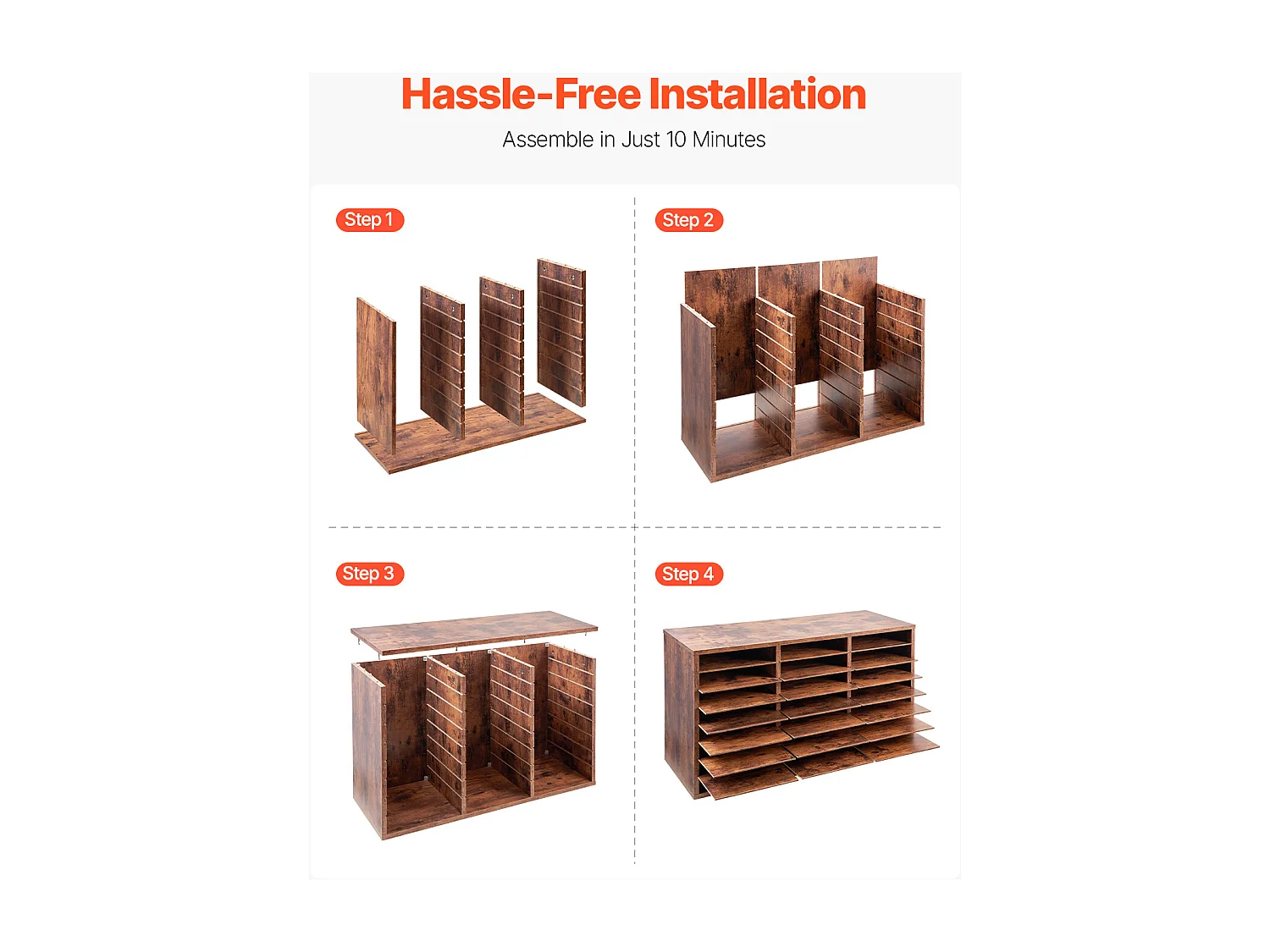 Organiseur de Bureau, SucceBuy Organiseur de Livres en Bois à 24 Compartiments avec Étagères Amovibles - Marron Foncé