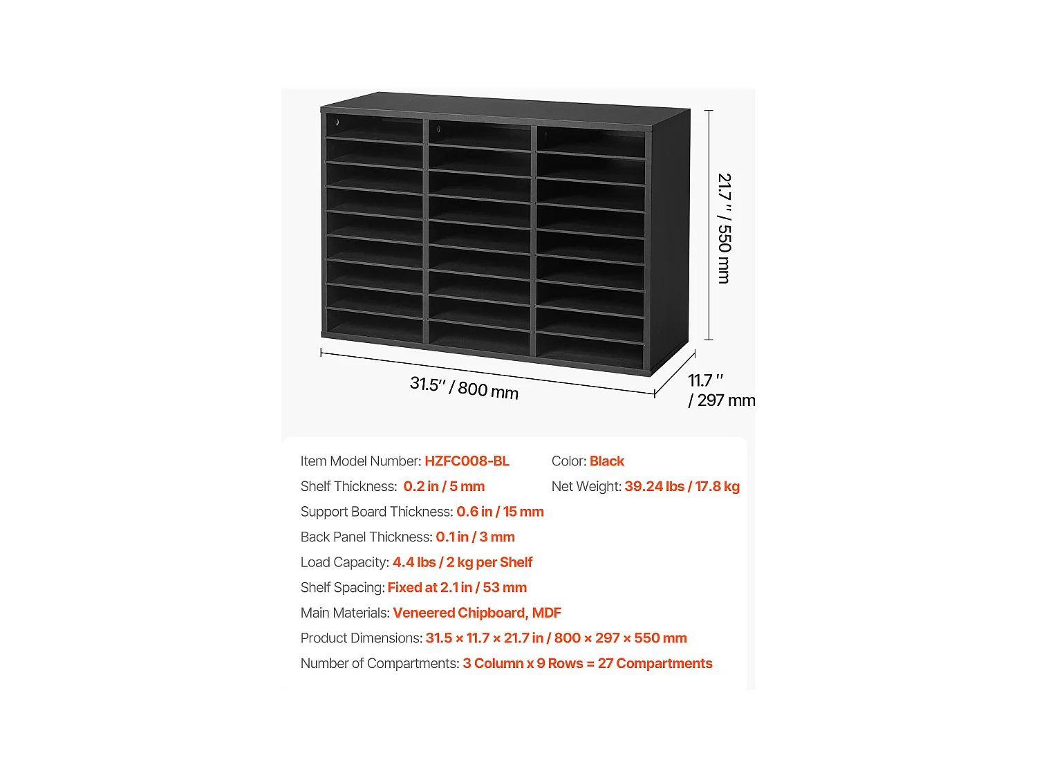 Organizer na Biurko, SucceBuy 27-Komorowy Drewniany Organizer na Książki z Wyjmowanymi Półkami, Czarny