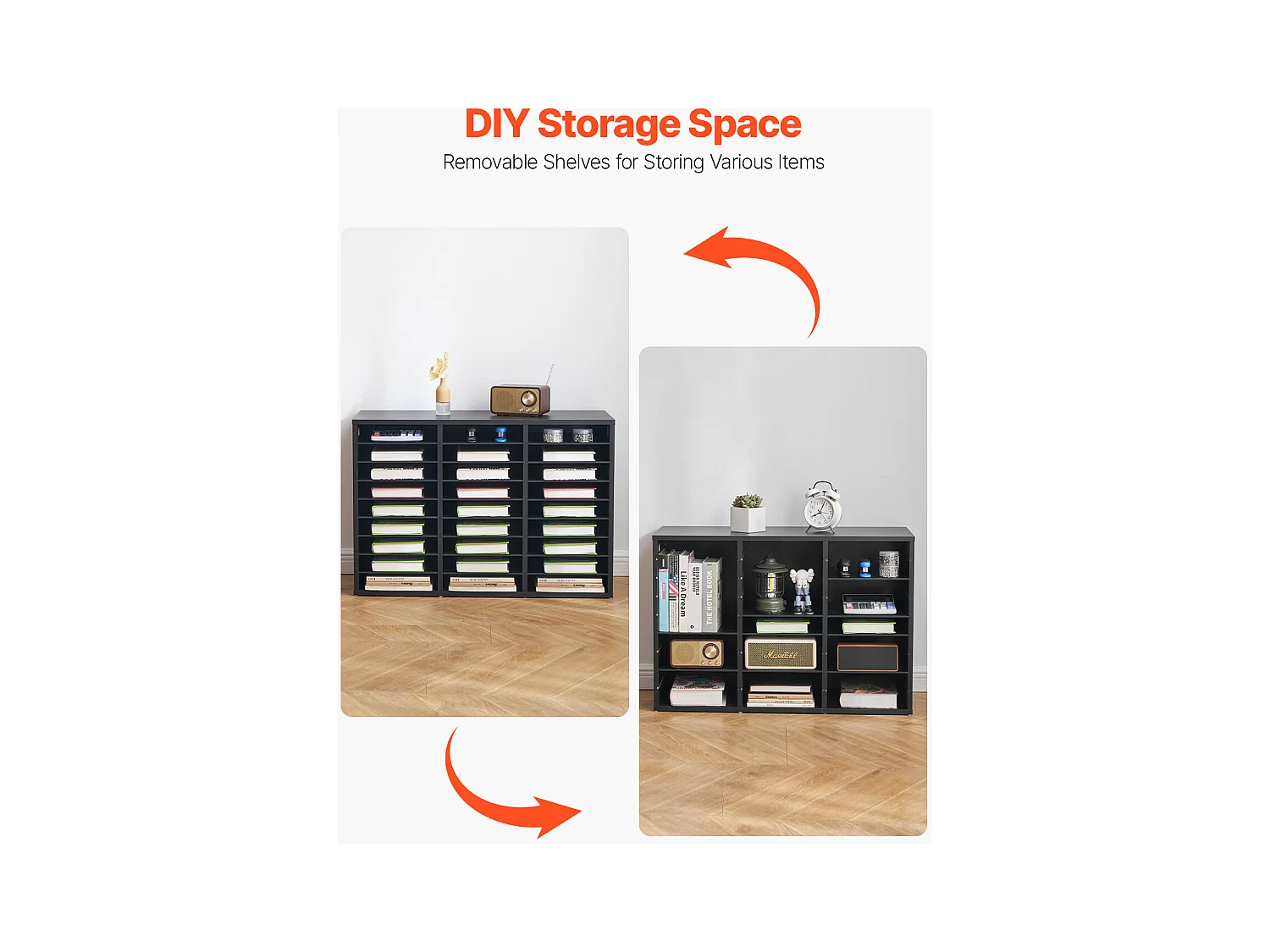 Organizer na Biurko, SucceBuy 27-Komorowy Drewniany Organizer na Książki z Wyjmowanymi Półkami, Czarny