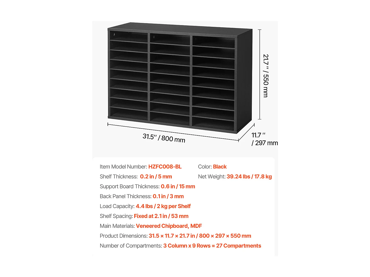 Organizer da Scrivania, SucceBuy, Organizer per Libri in Legno a 27 Scomparti con Ripiani Rimovibili, Nero