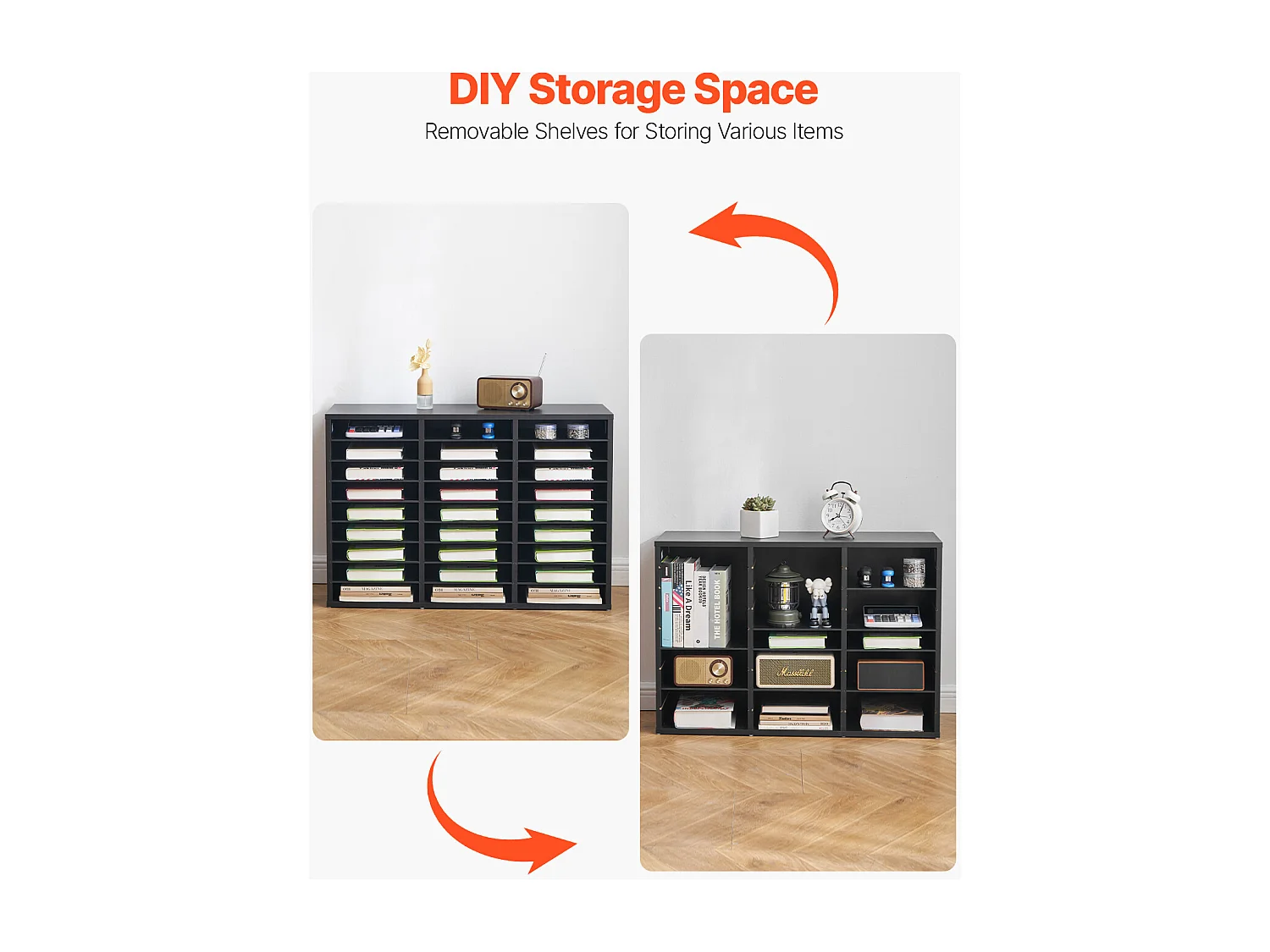 Organizer da Scrivania, SucceBuy, Organizer per Libri in Legno a 27 Scomparti con Ripiani Rimovibili, Nero