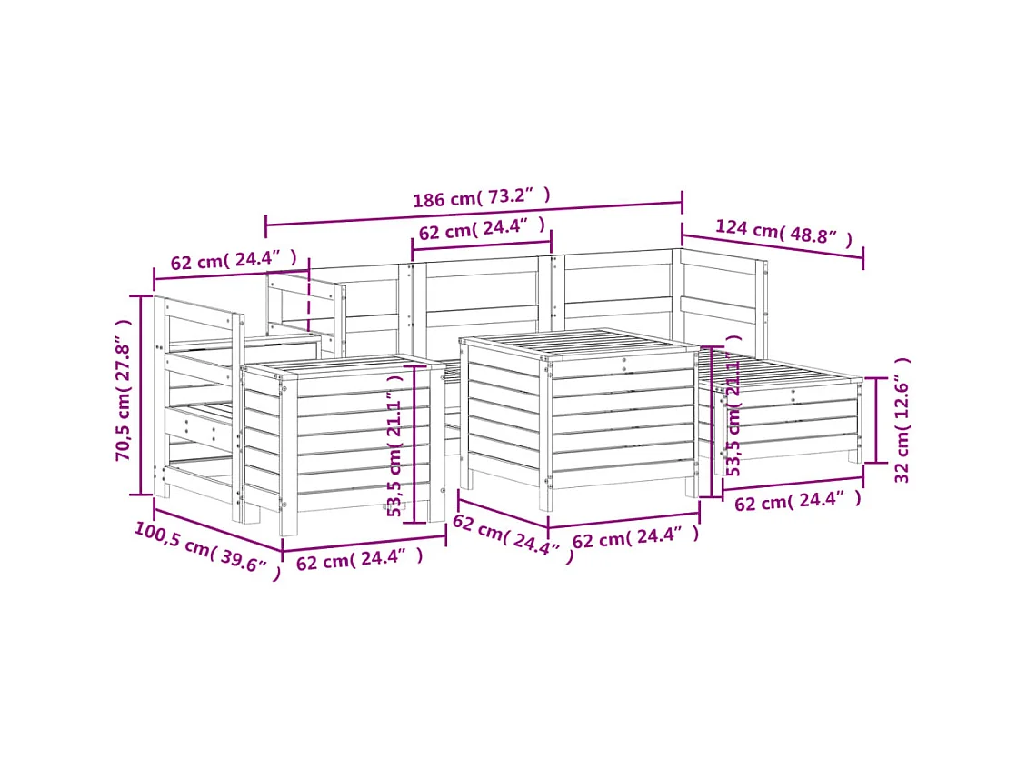 Salon de jardin 7 pcs bois massif sapin de douglas