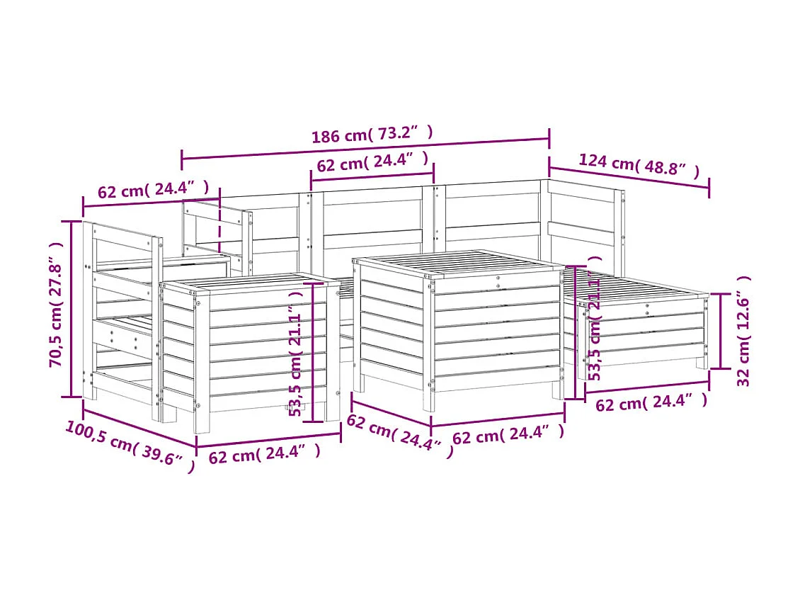 7 pcs conjunto sofás jardim madeira abeto-de-douglas