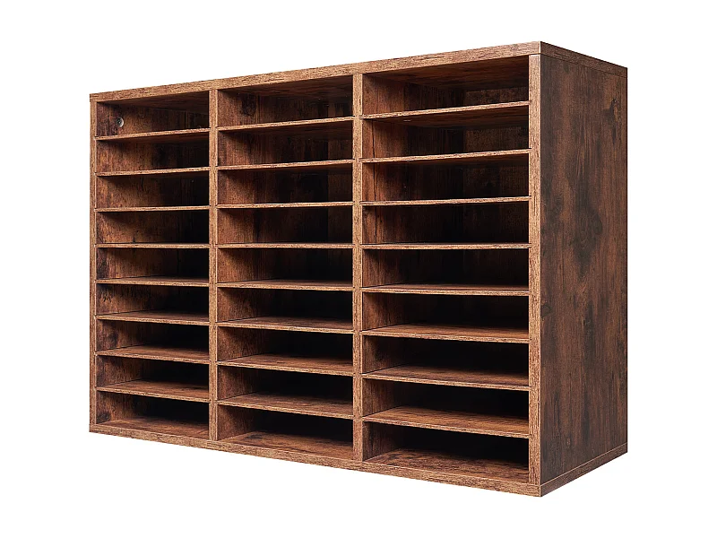 Schreibtisch-Organizer, SucceBuy Buch-Organizer aus Holz mit 27 Fächern, Herausnehmbare Regalböden, Dunkelbraun