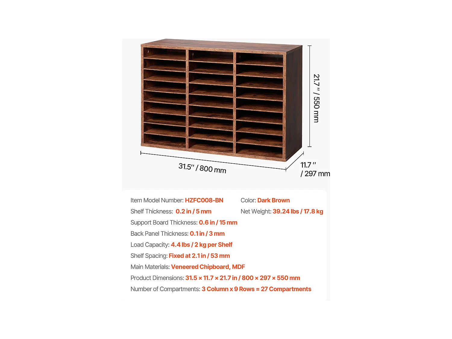 Organiseur de Bureau, SucceBuy Organiseur de Livres en Bois à 27 Compartiments, Étagères Amovibles, Marron Foncé