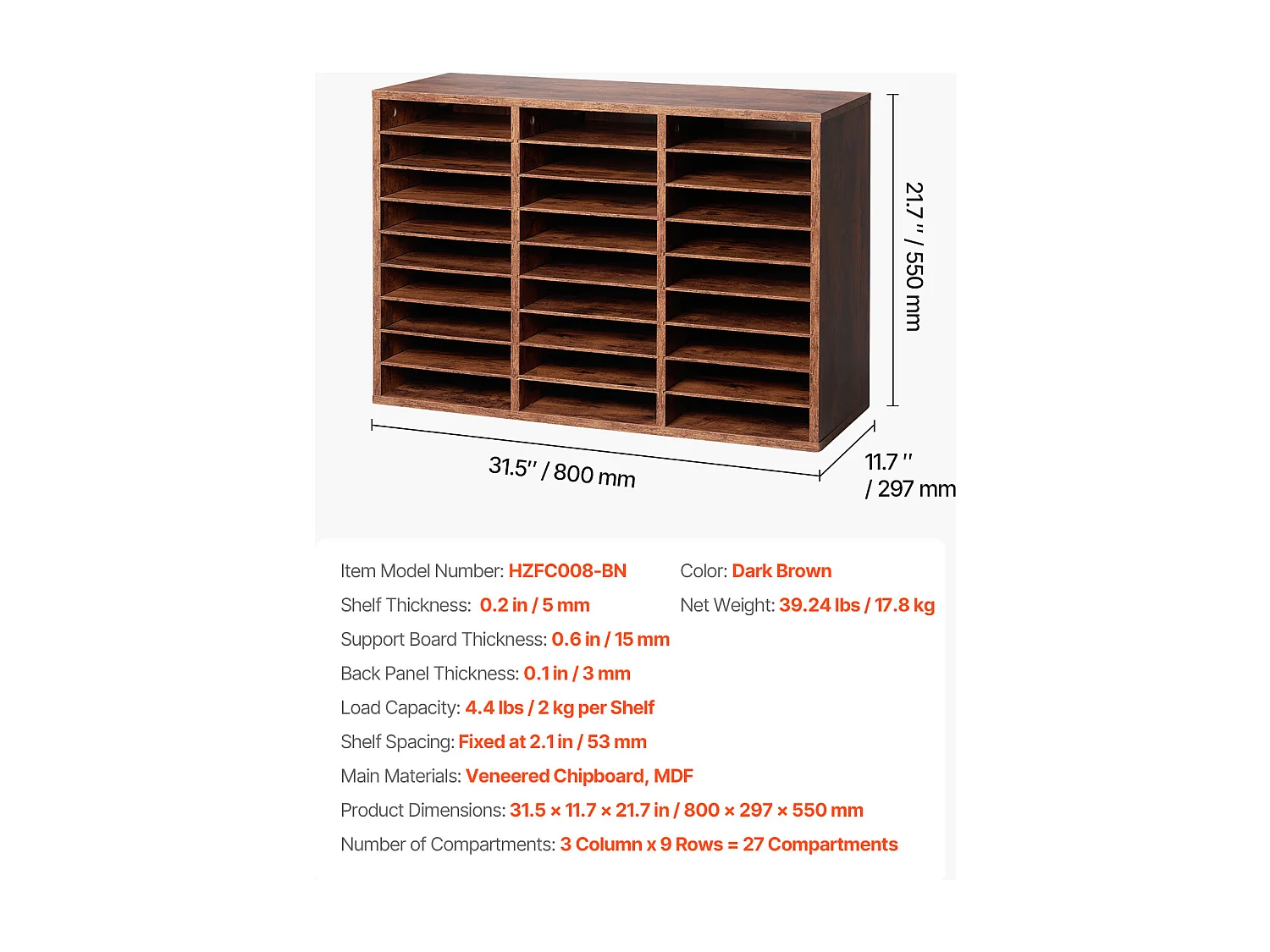 Bureau-Organizer, SucceBuy 27-Vaks Houten Boekenorganizer, Verwijderbare Planken, Donkerbruin